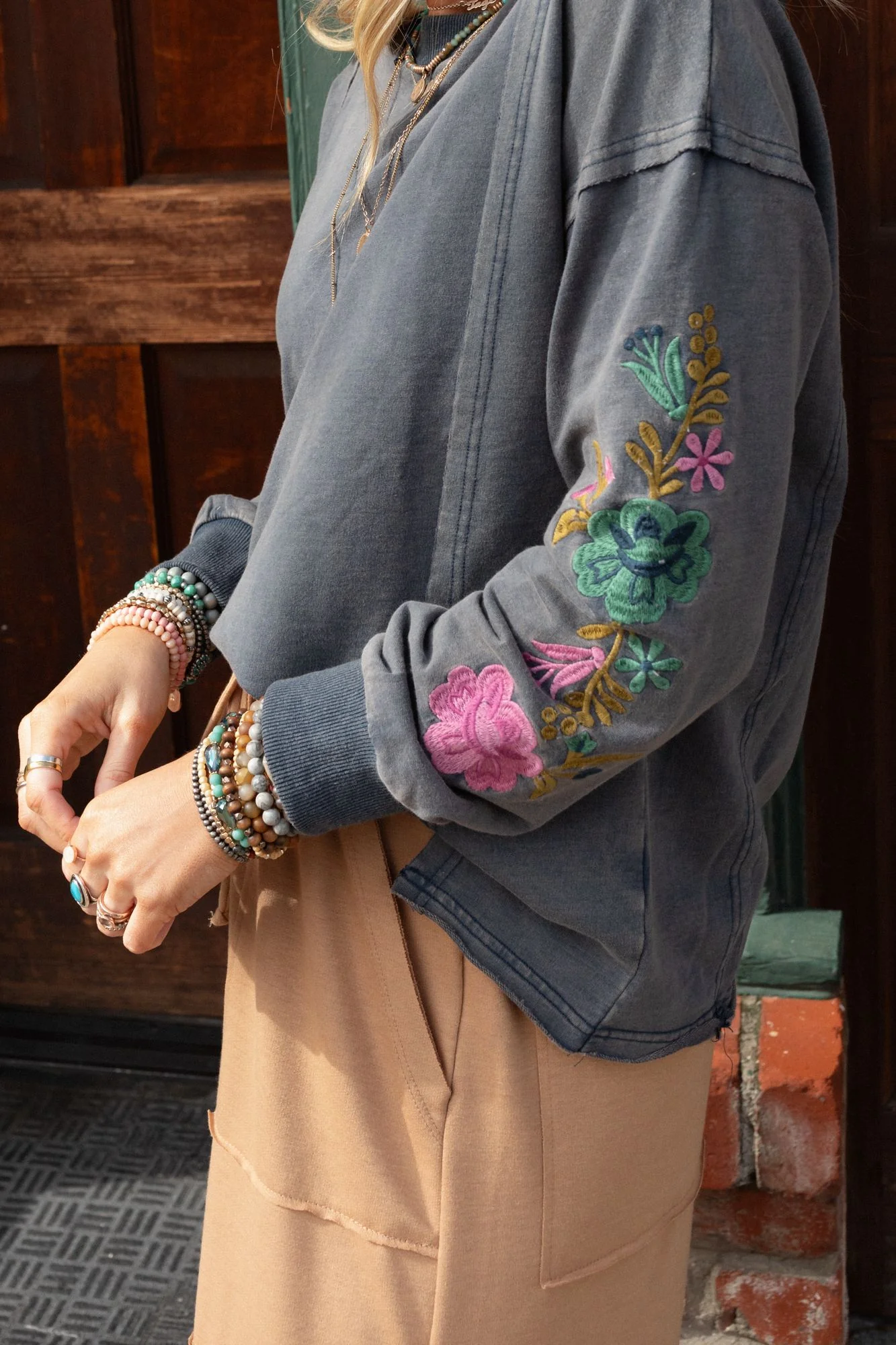 Floral Muse Embroidered Top - Blue - Image 2