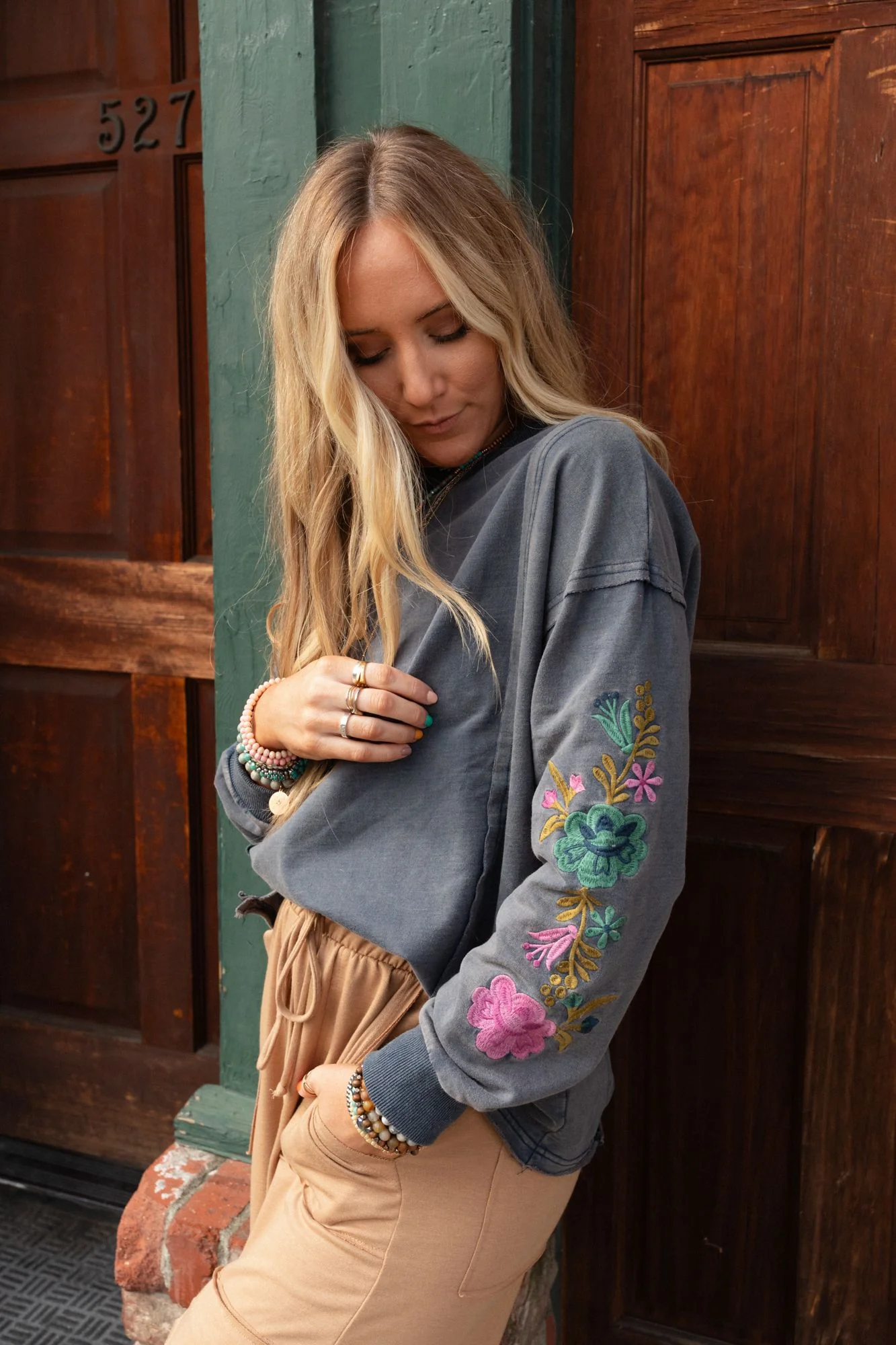 Floral Muse Embroidered Top - Blue - Image 4