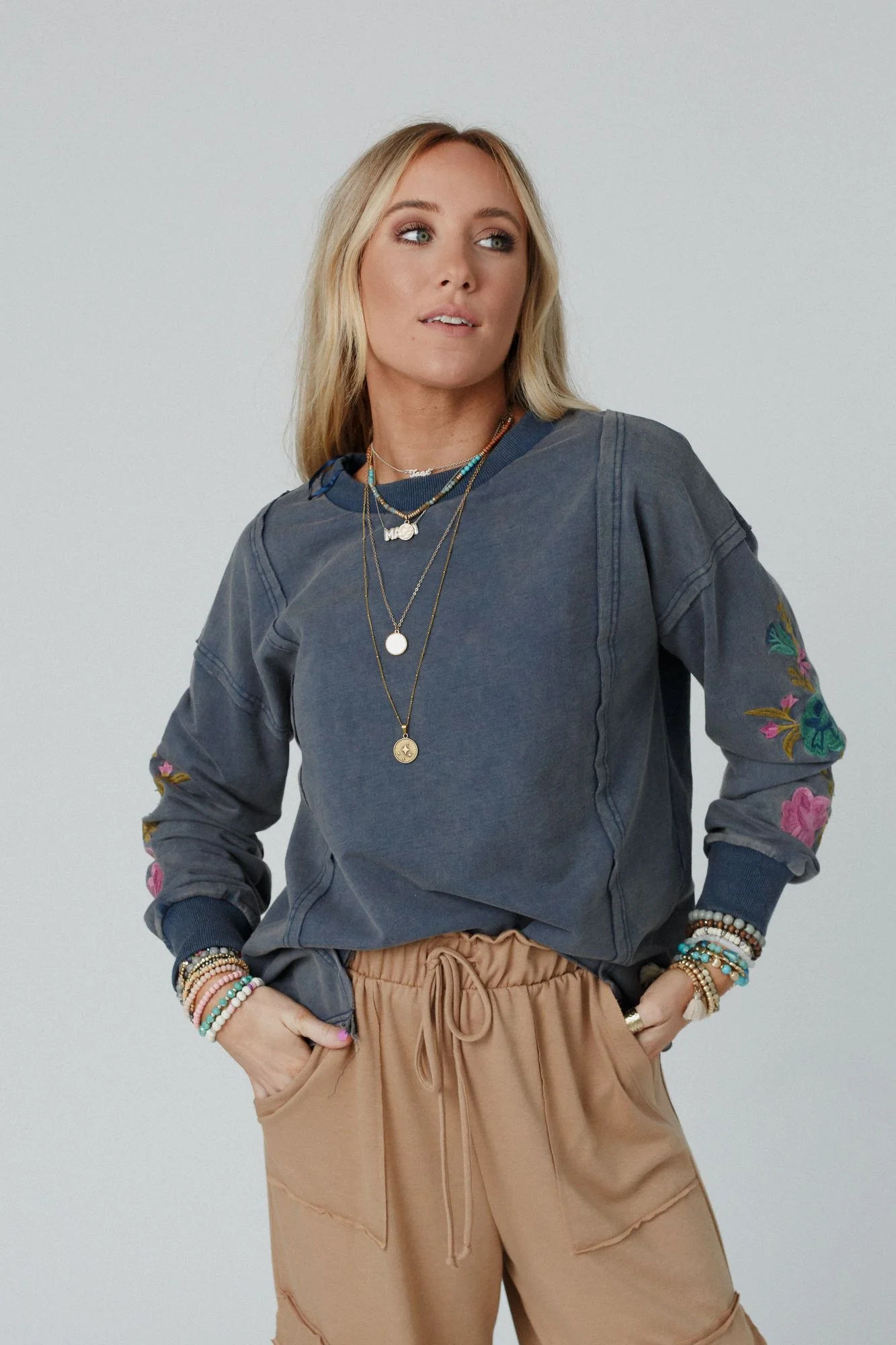 Floral Muse Embroidered Top - Blue - Image 8