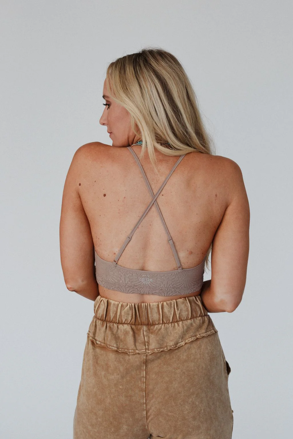 Floral Scoop Neck Bralette - Mocha - Image 2