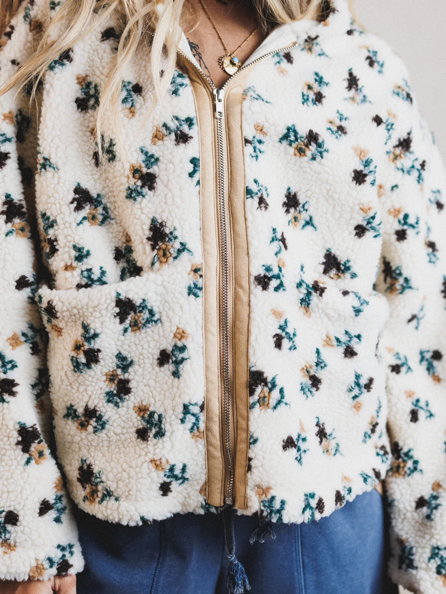 Floral Solstice Fleece Jacket - Cream - Image 3
