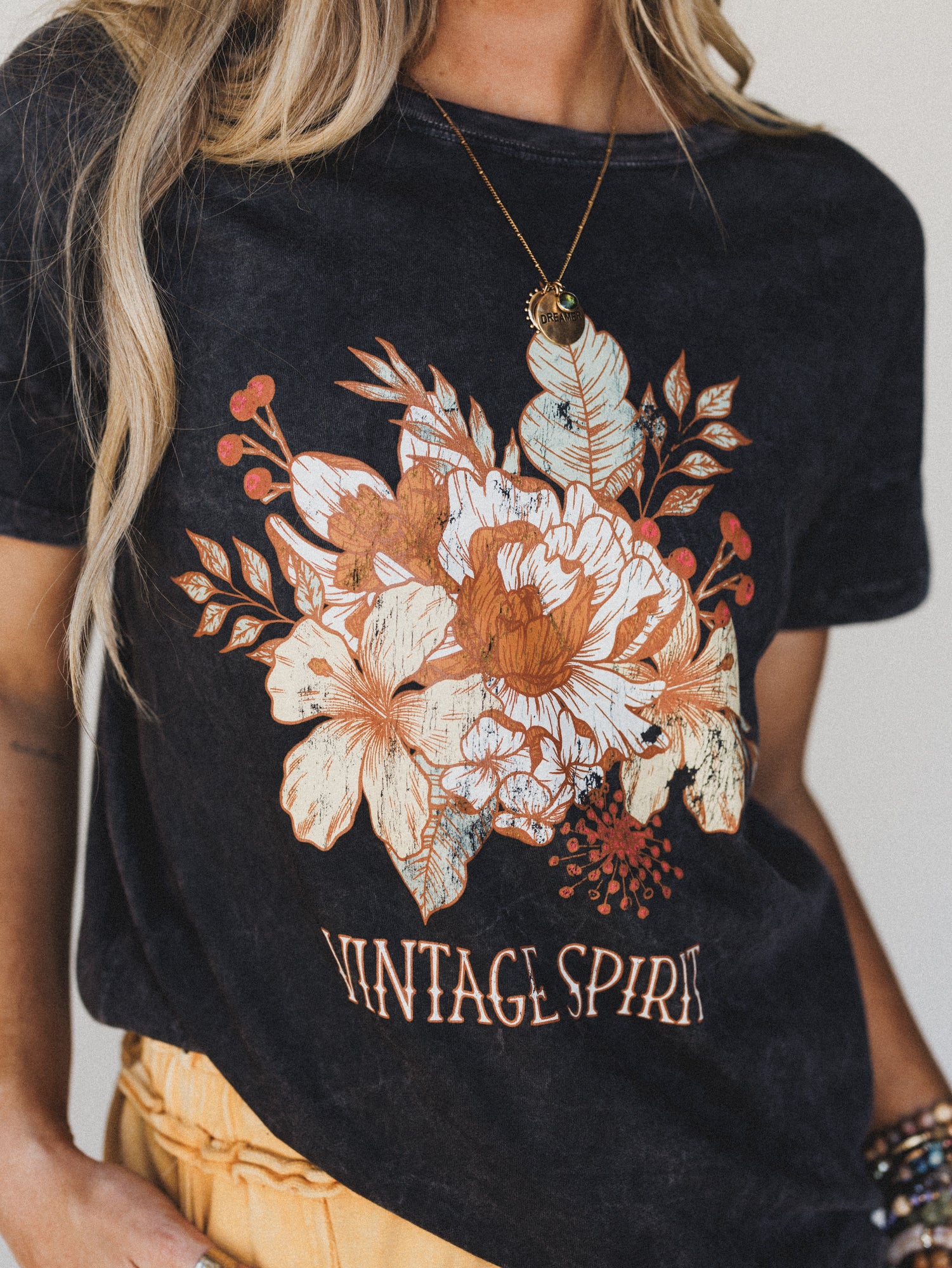 Floral Vintage Spirit Graphic Tee - Charcoal - Image 13