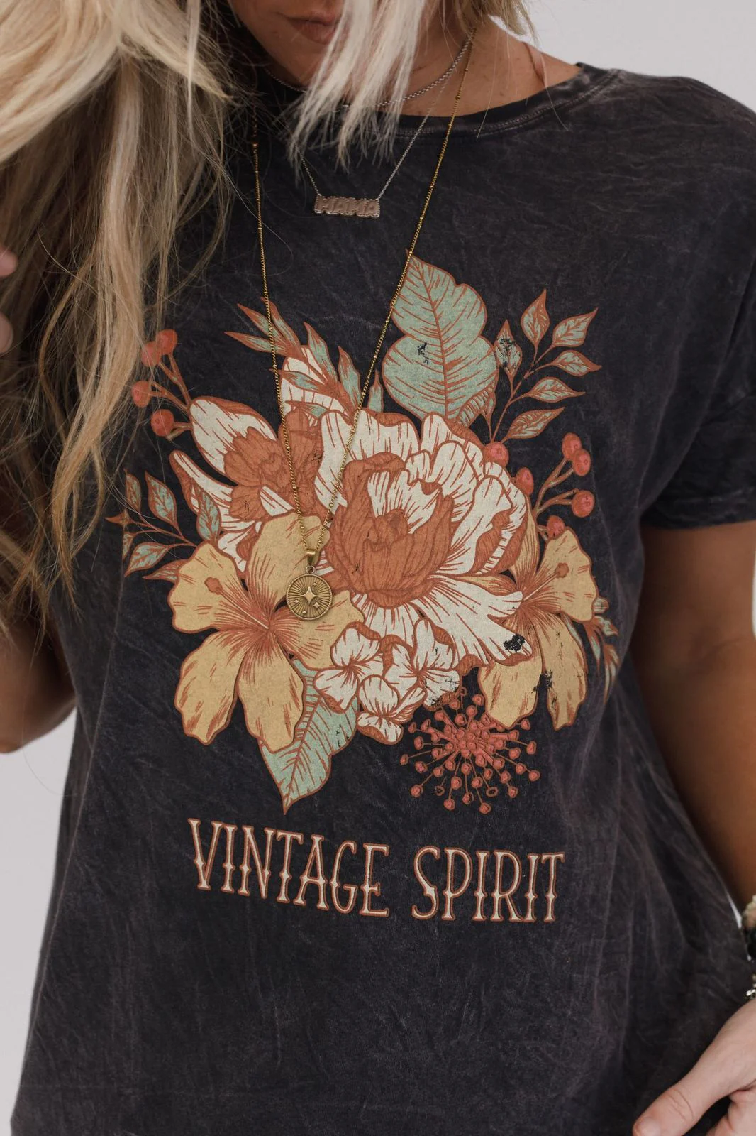 Floral Vintage Spirit Graphic Tee - Charcoal - Image 7