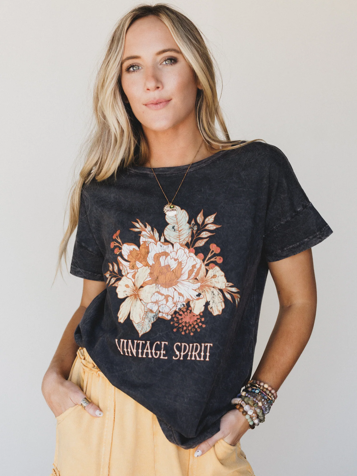 Floral Vintage Spirit Graphic Tee - Charcoal - Image 10