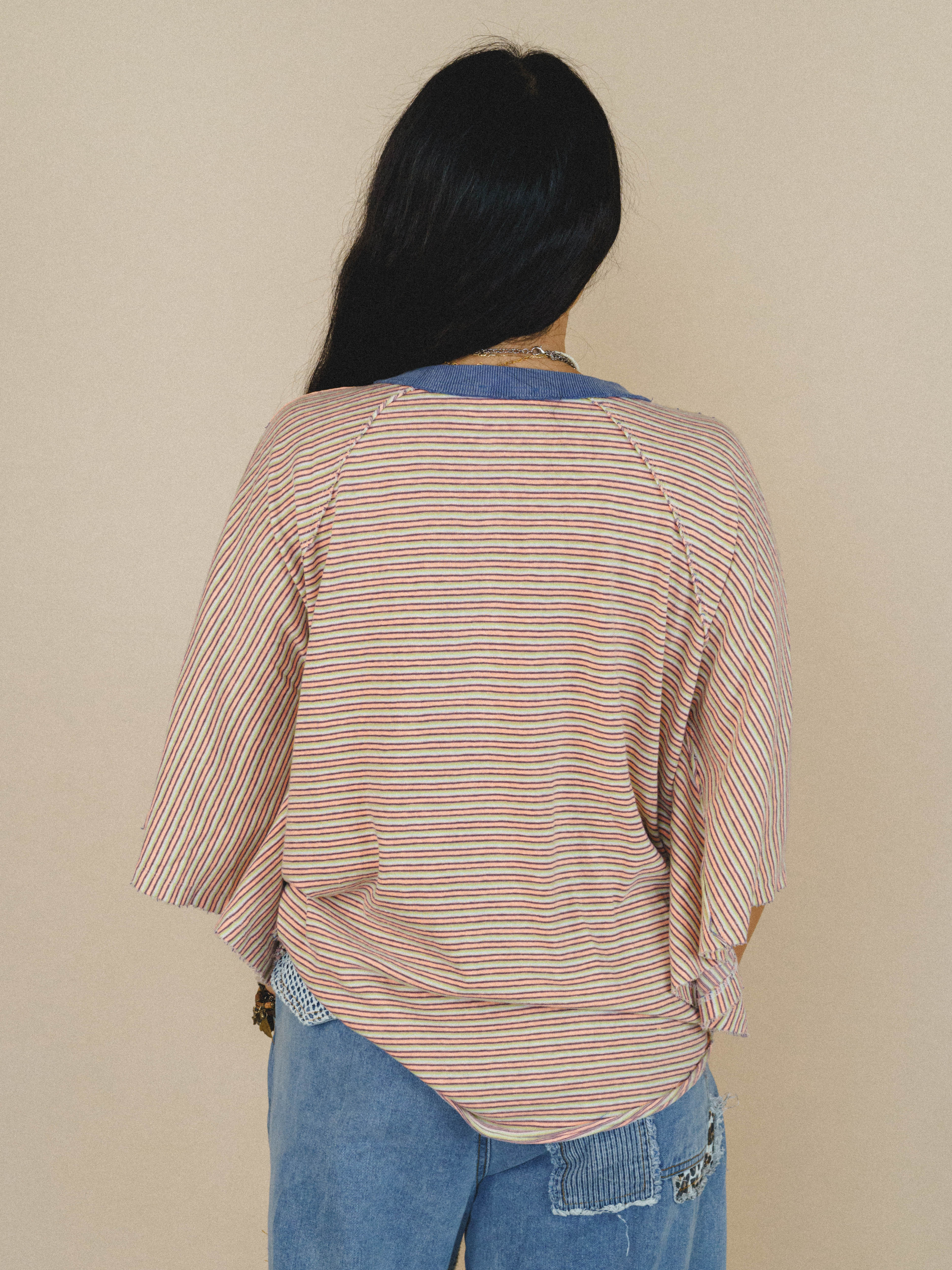 Florence Striped Poncho - Coral - Image 3