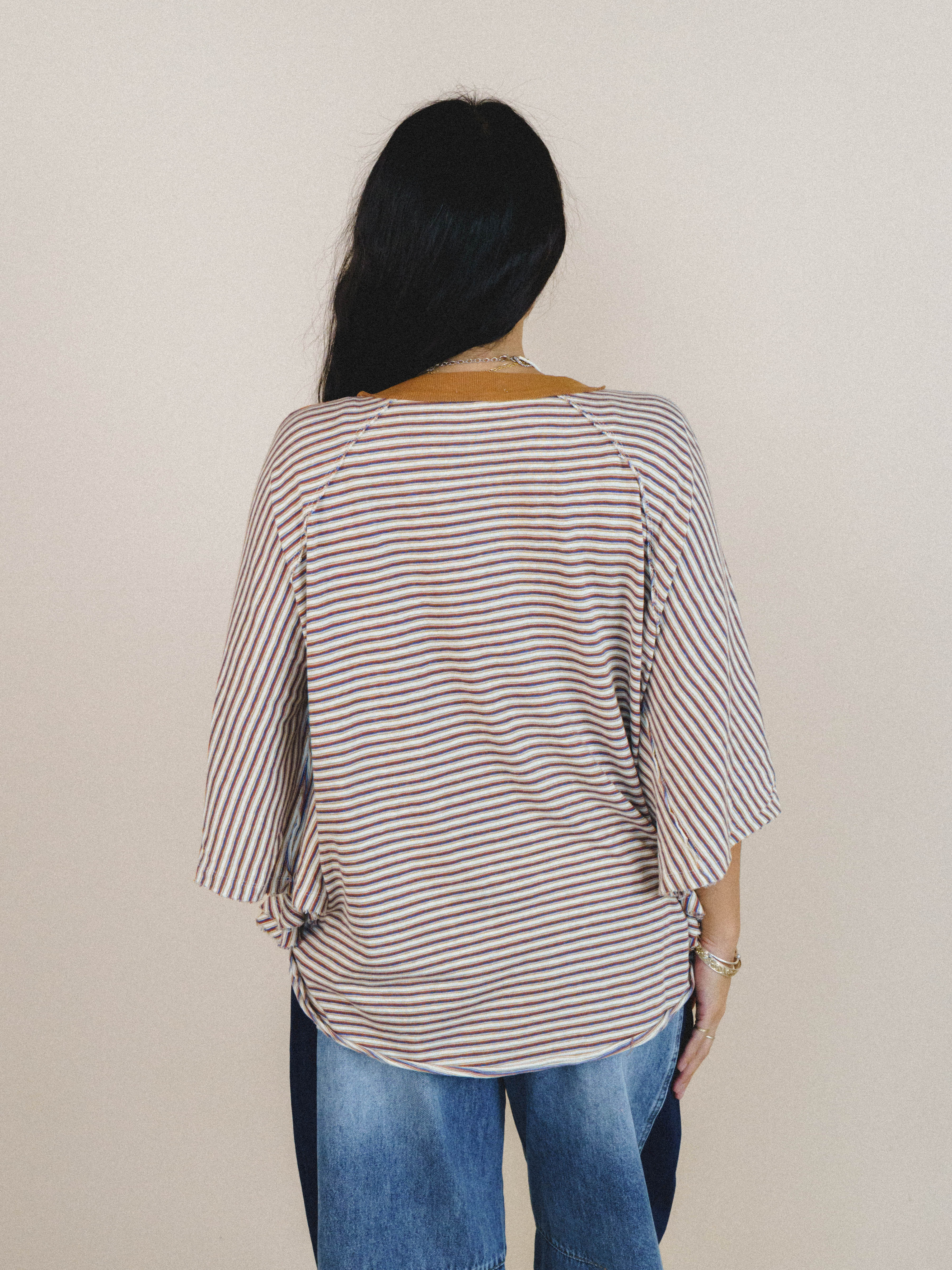 Florence Striped Poncho - Oatmeal - Image 4