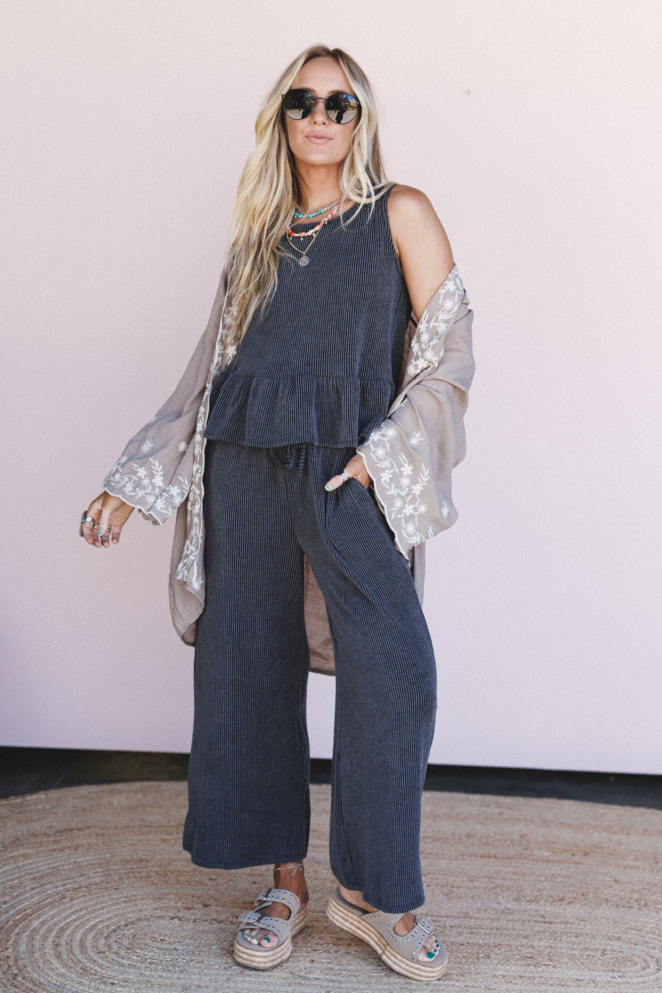 Flower Crowns Embroidered Kimono - Mocha - Image 5