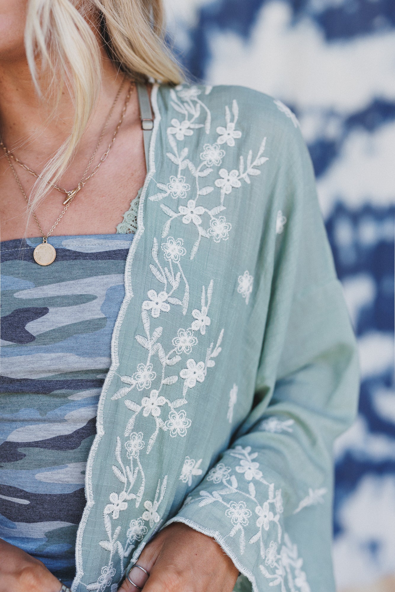 Flower Crowns Embroidered Kimono - Sage - Image 3