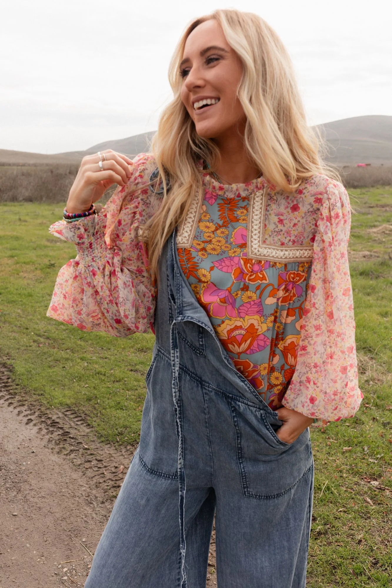 Flower Frenzy Bubble Sleeve Top - Sage Multi - Image 11