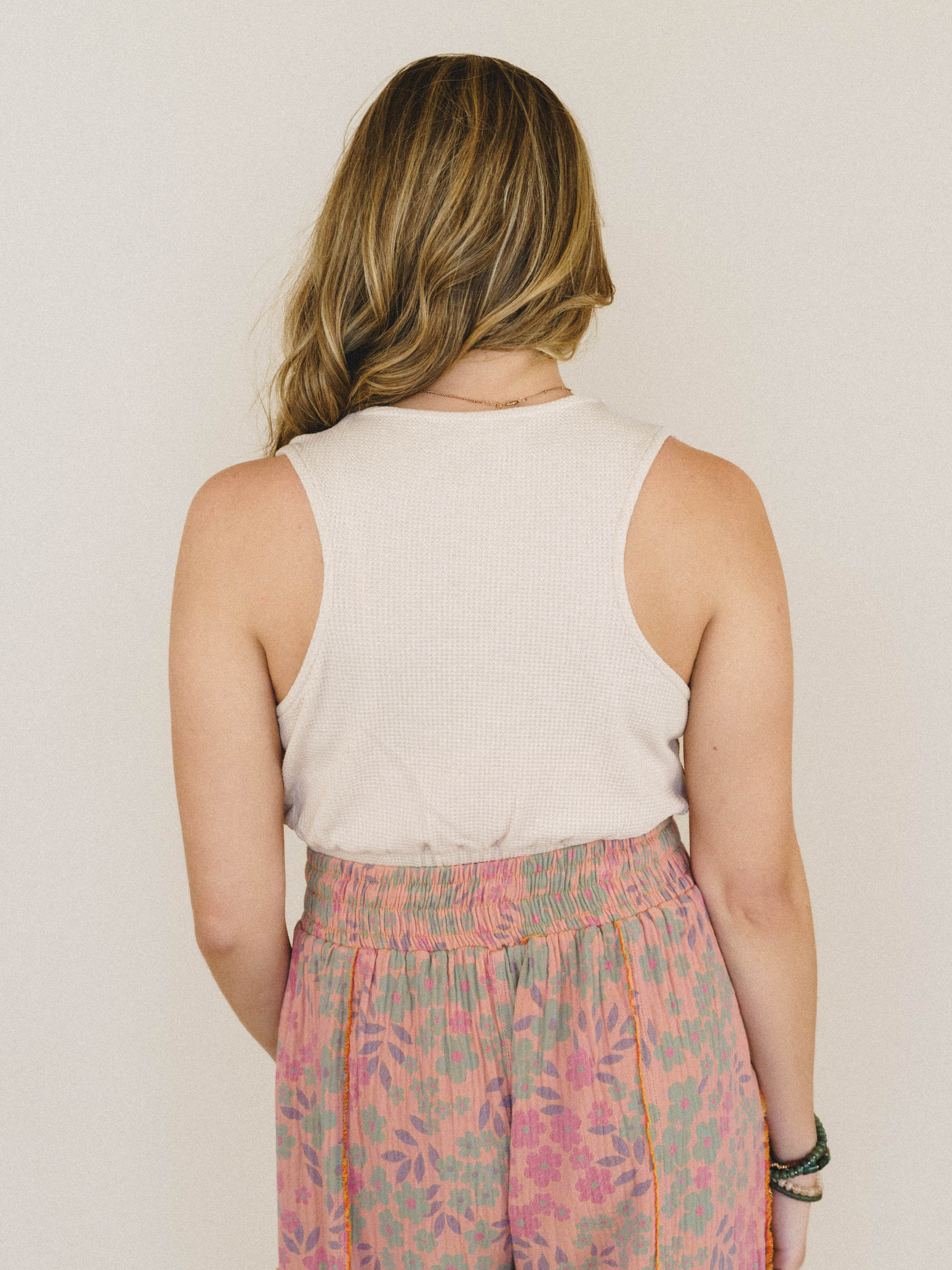 Flower Patch Cropped Tank - Beige - Image 3