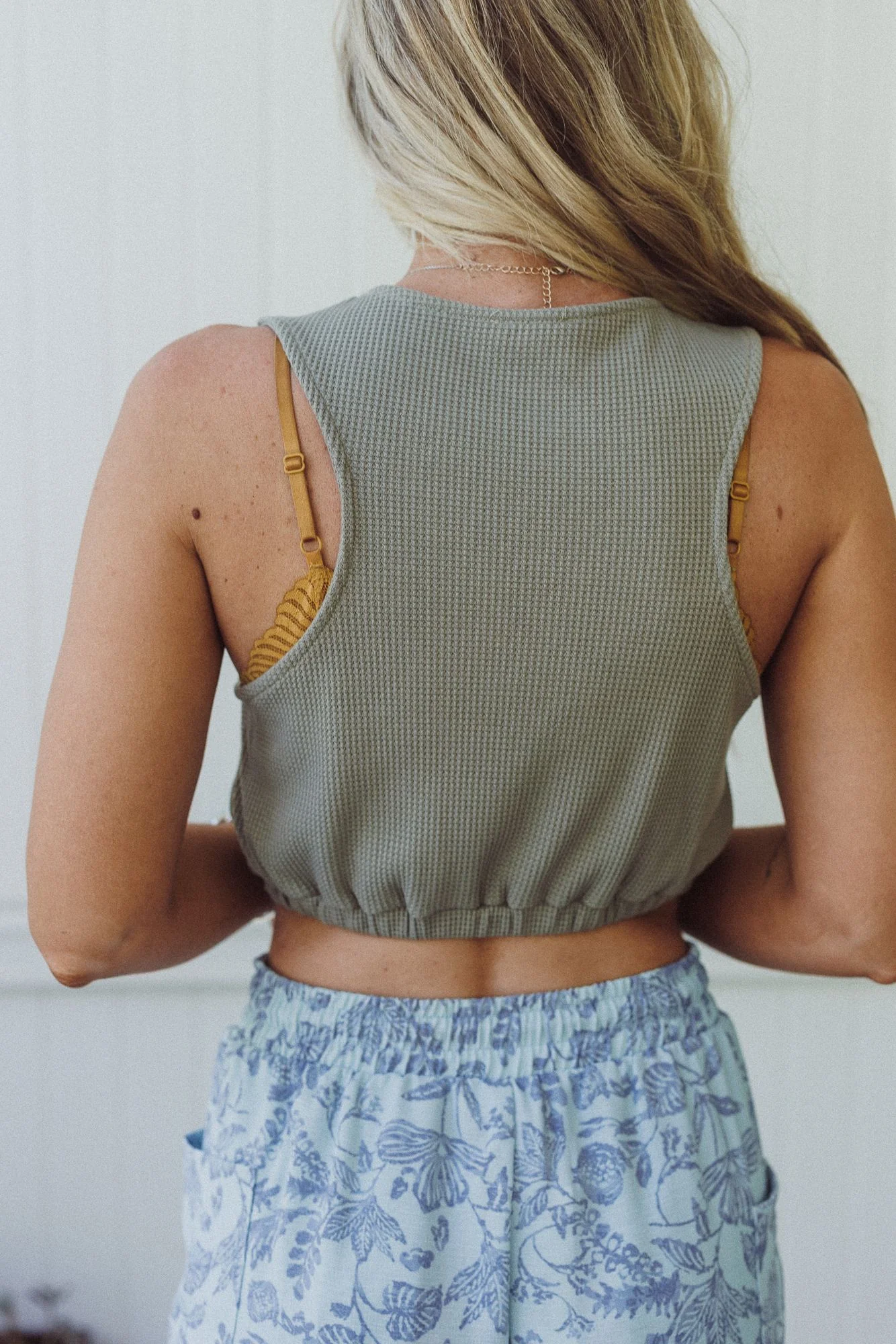 Flower Patch Cropped Tank - Olive - Image 3