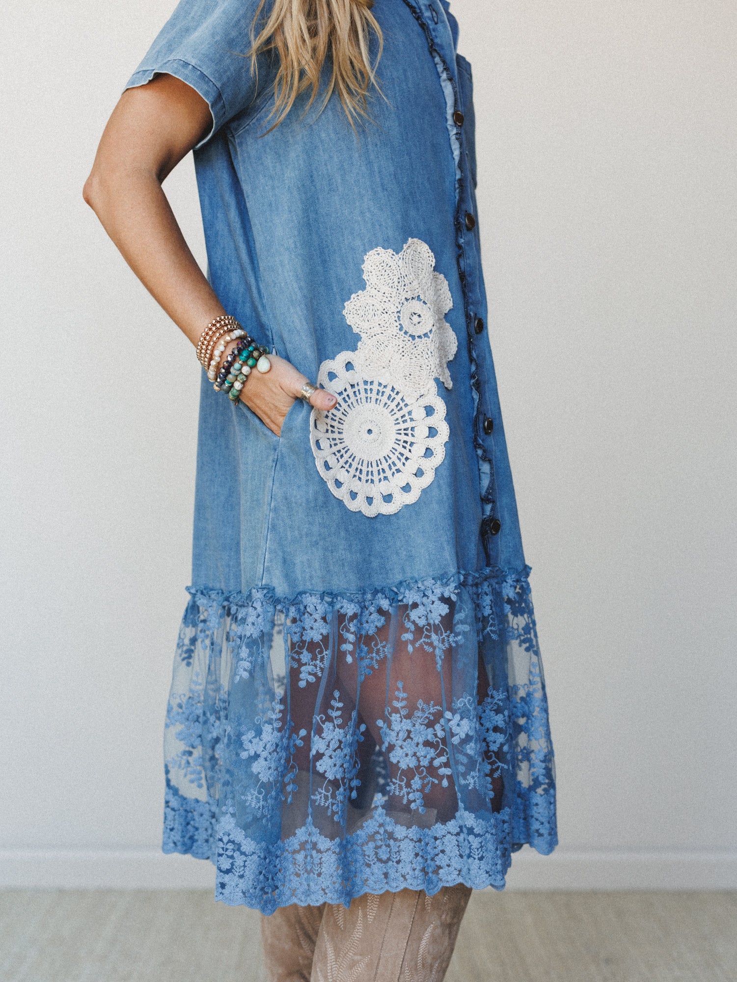 Flower Patch Maxi Dress - Denim - Image 3