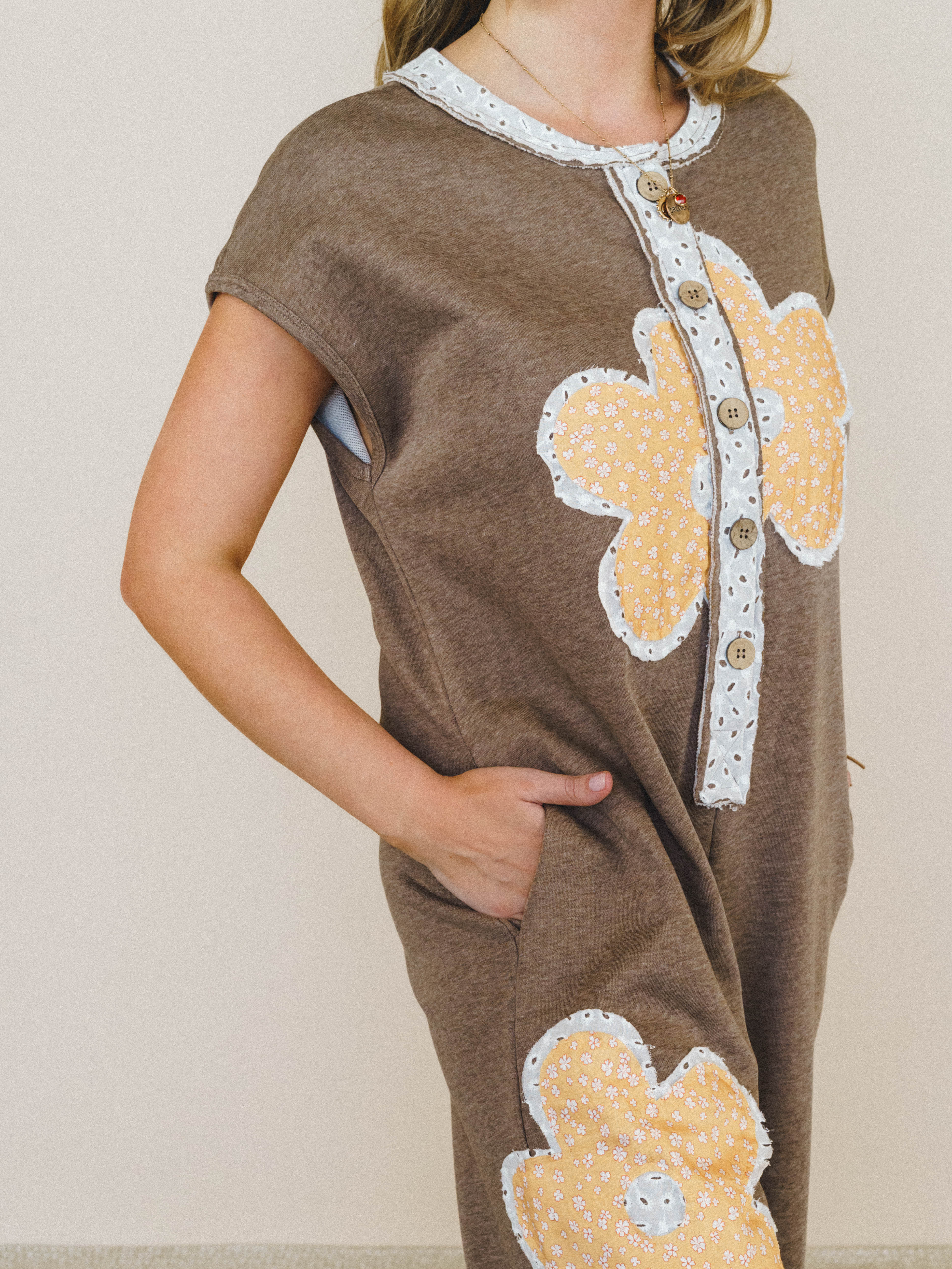 Flower Steps Jumpsuit - Mocha - Image 4