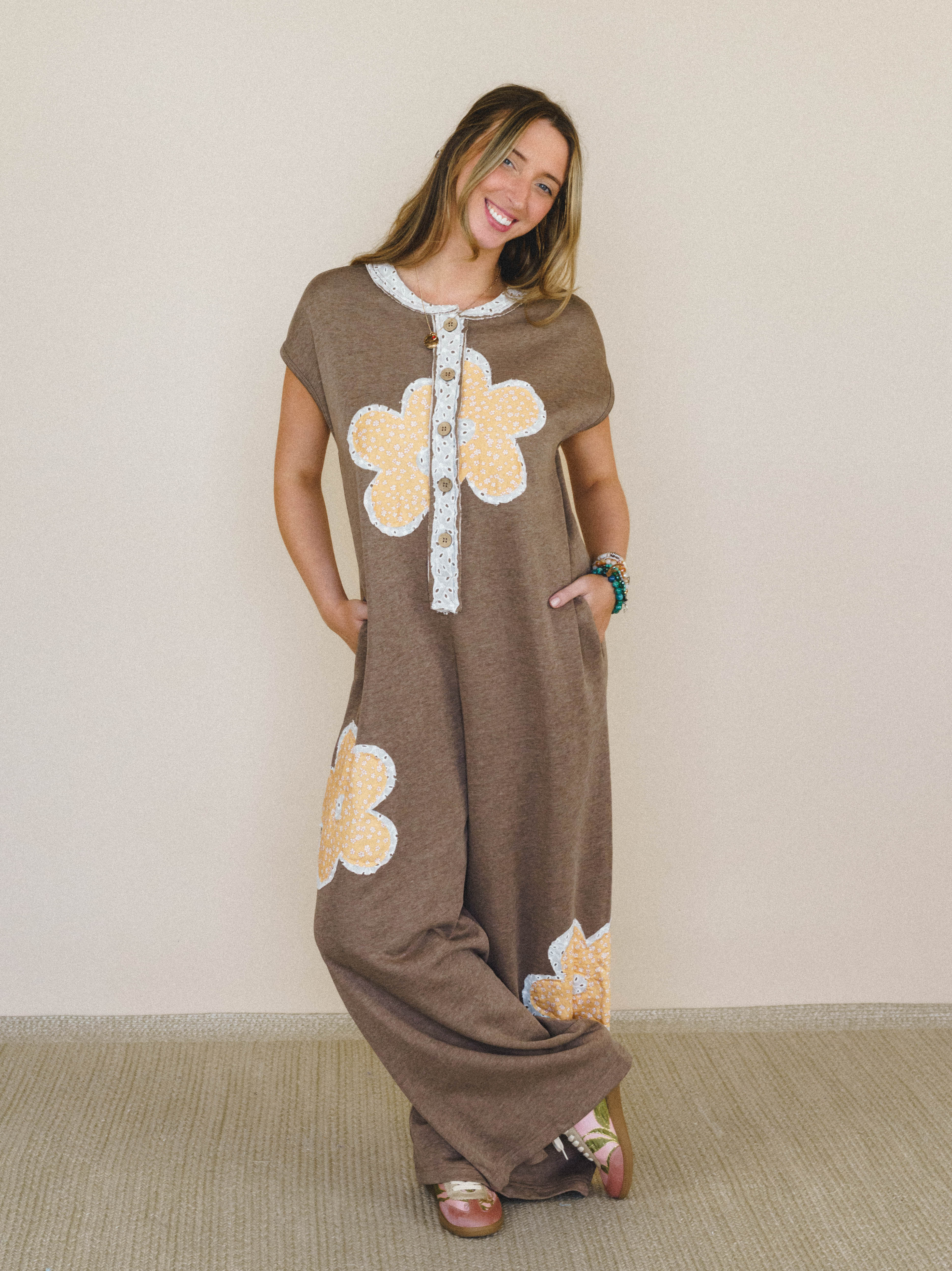 Flower Steps Jumpsuit - Mocha - Image 5