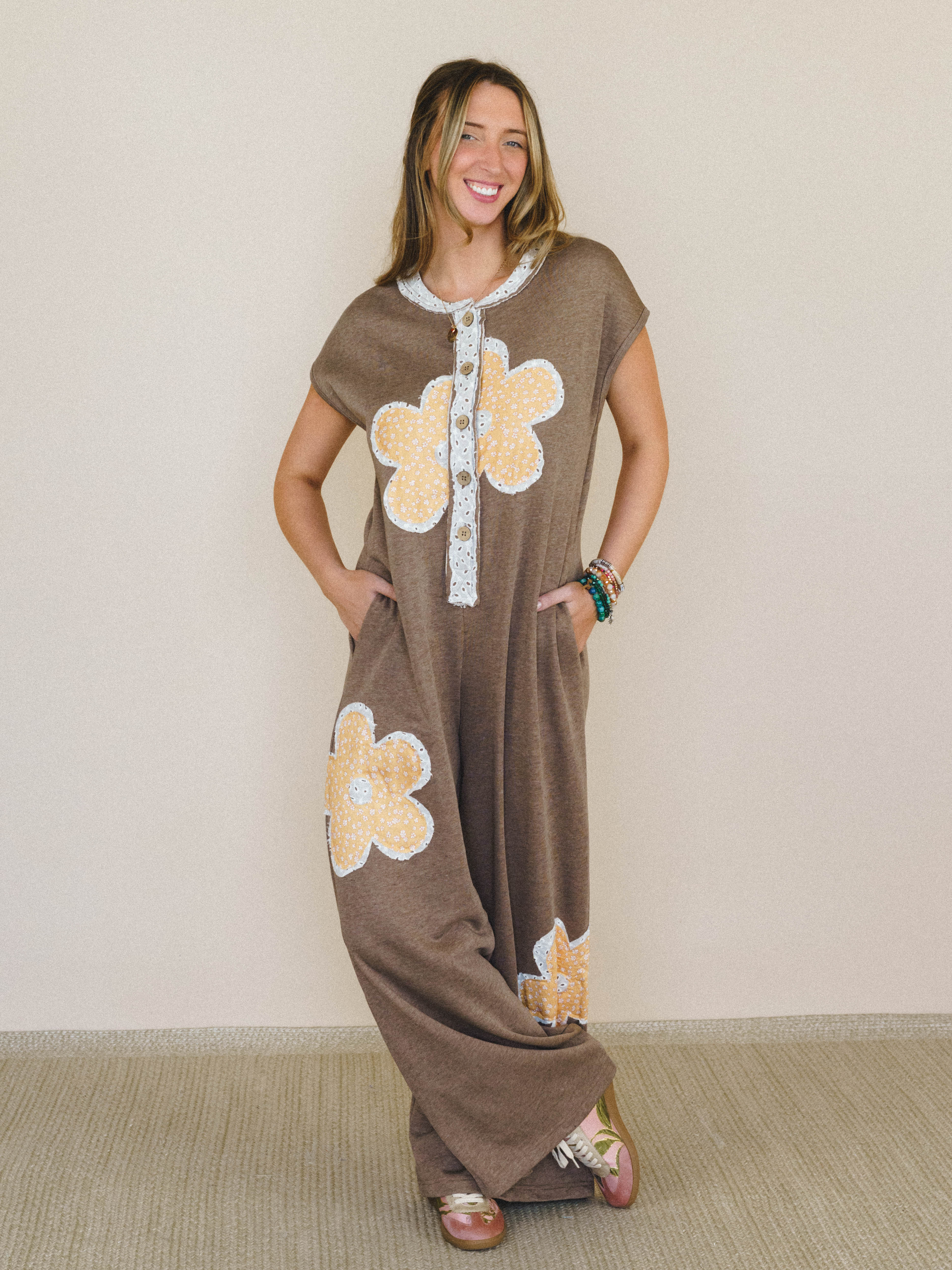 Flower Steps Jumpsuit - Mocha - Image 6