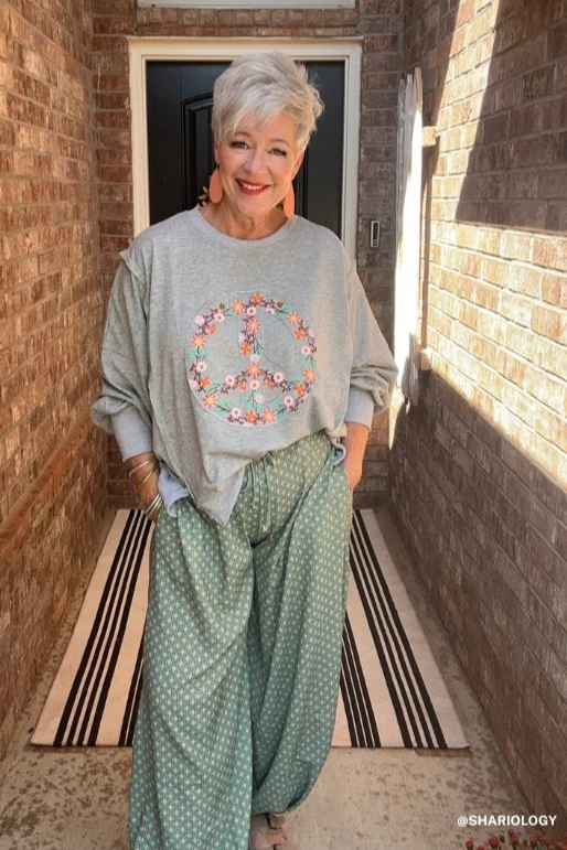 Ford Floral Peace Patch Top - Heather Gray - Image 2