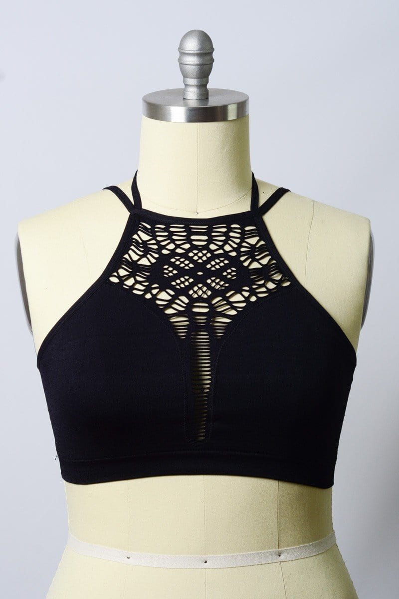 Floral Cut Out Plus Sized Bralette - Black - Image 4