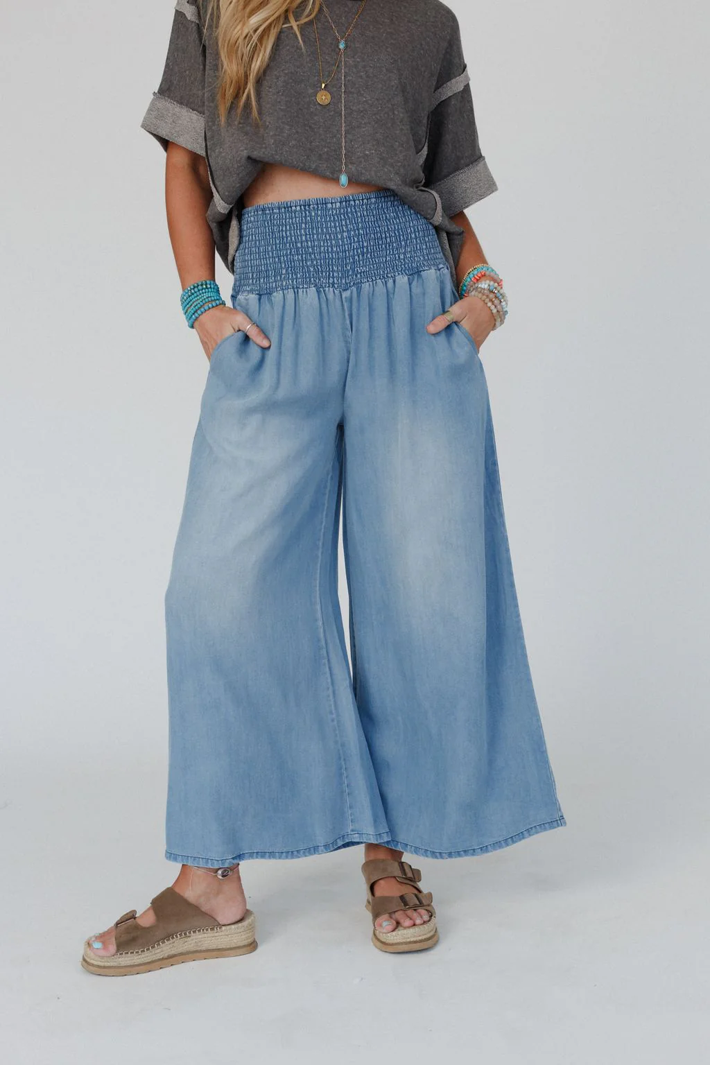 Free Falling Wide Leg Pants - Light Denim - Image 5