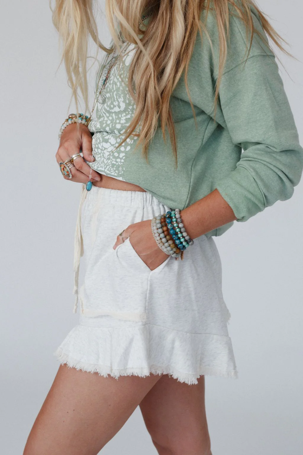 Frenchie Raw Edge Shorts - Gray - Image 6