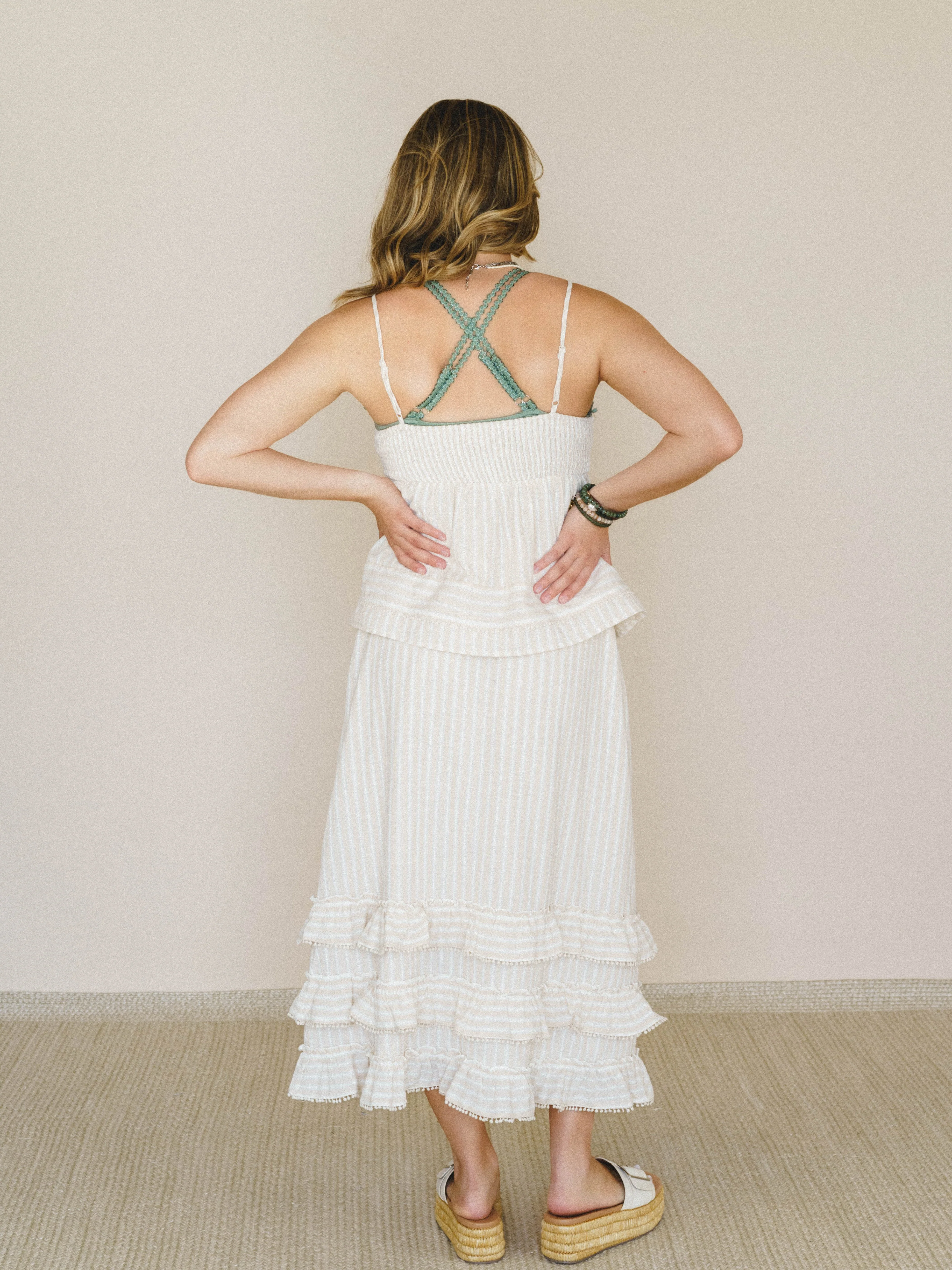 Freya Striped Ruffle Trim 2 Piece Set - Latte - Image 3