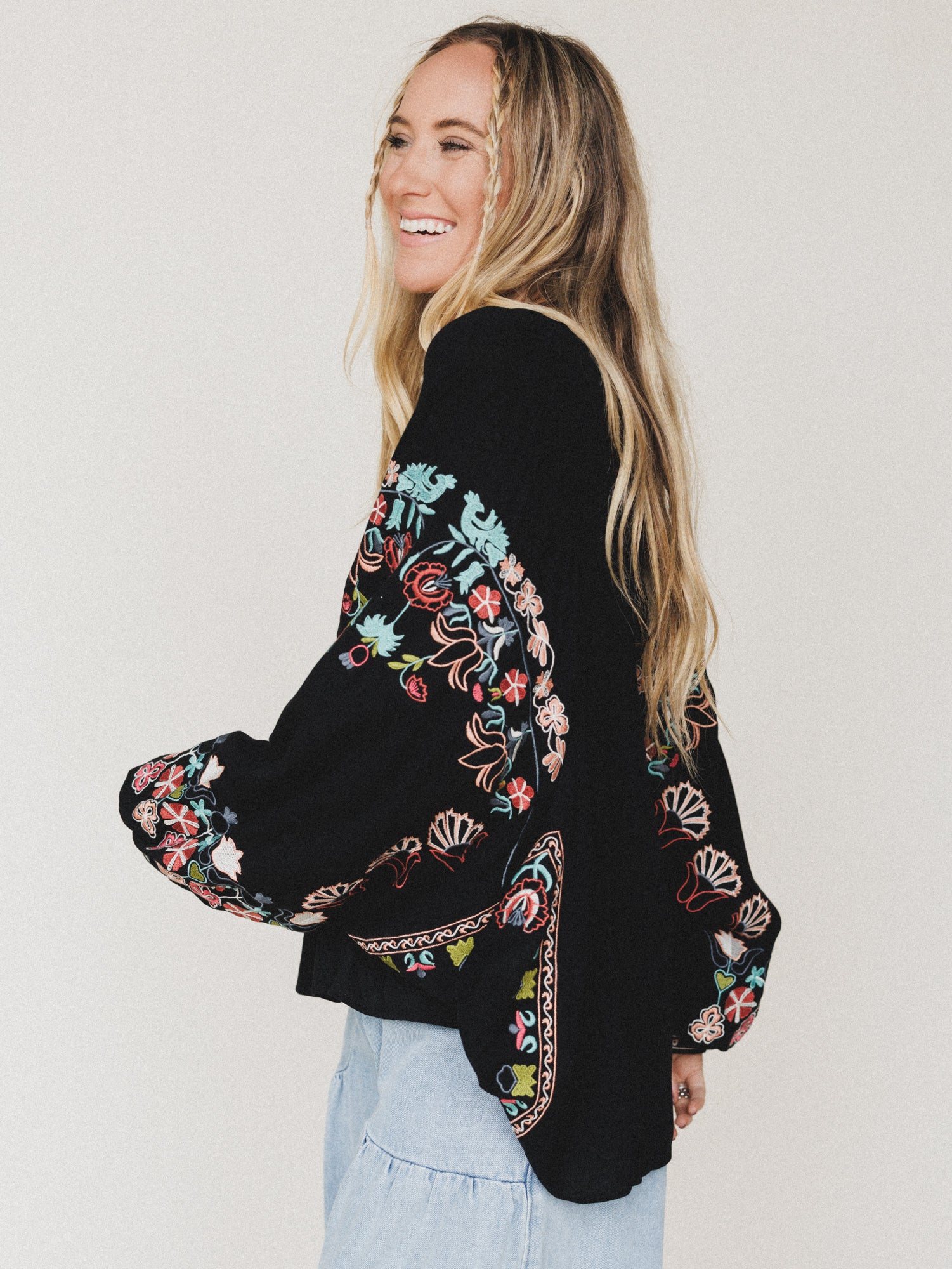 Frida Embroidered Dolman Sleeve Top - Black - Image 2