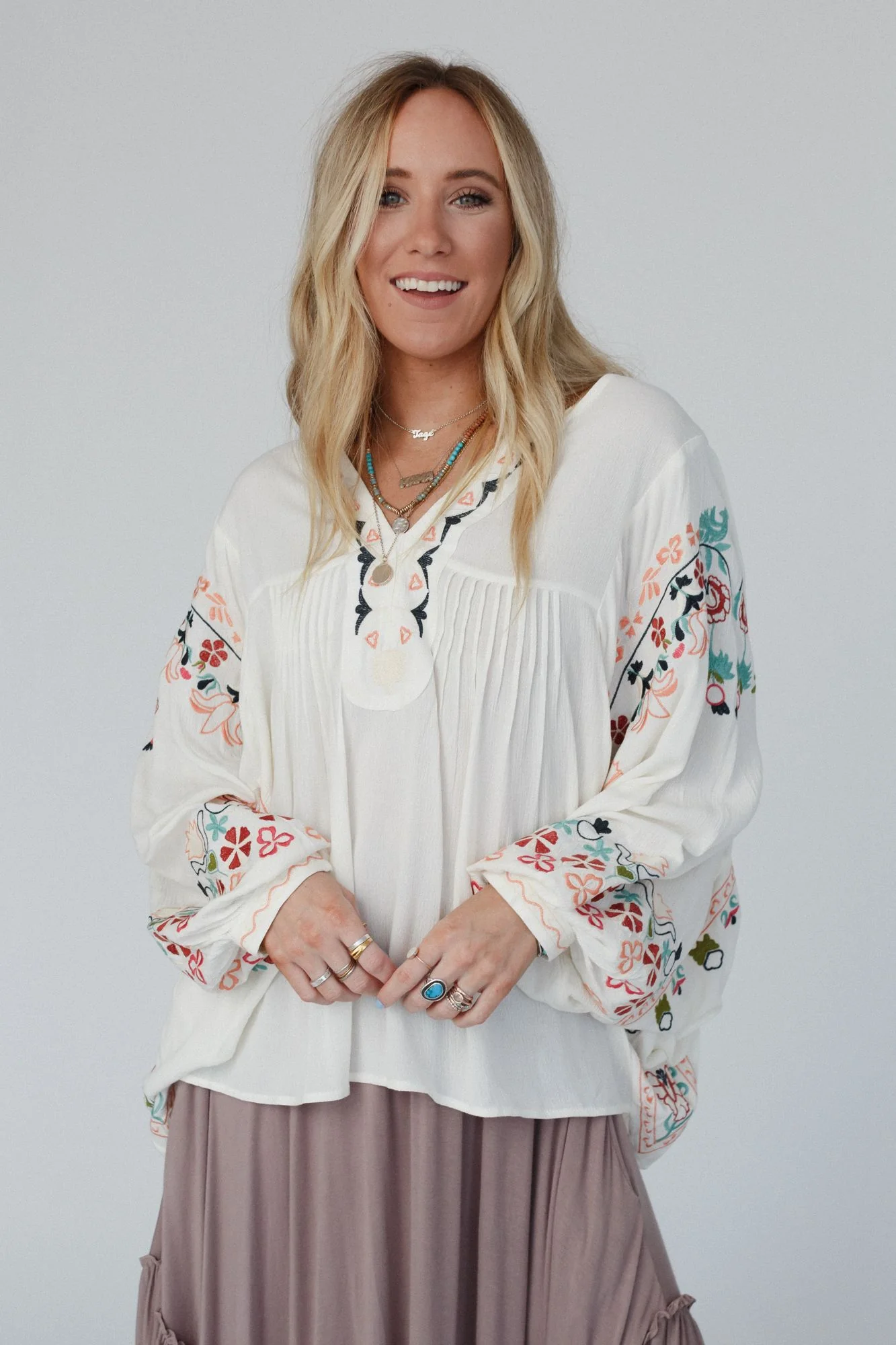 Frida Embroidered Dolman Sleeve Top - Ivory - Image 3