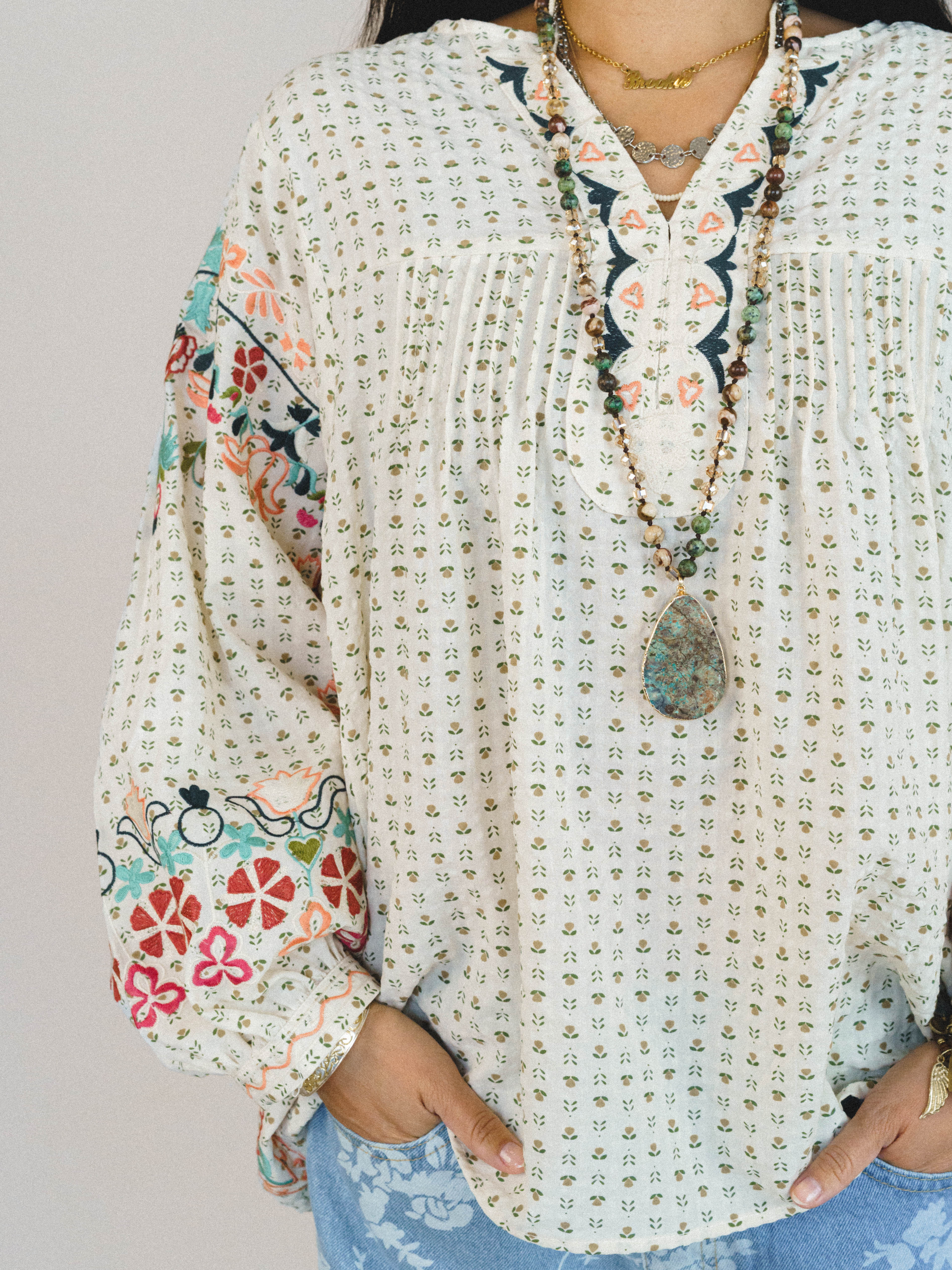Frida Embroidered Dolman Sleeve Top - Oatmeal - Image 4