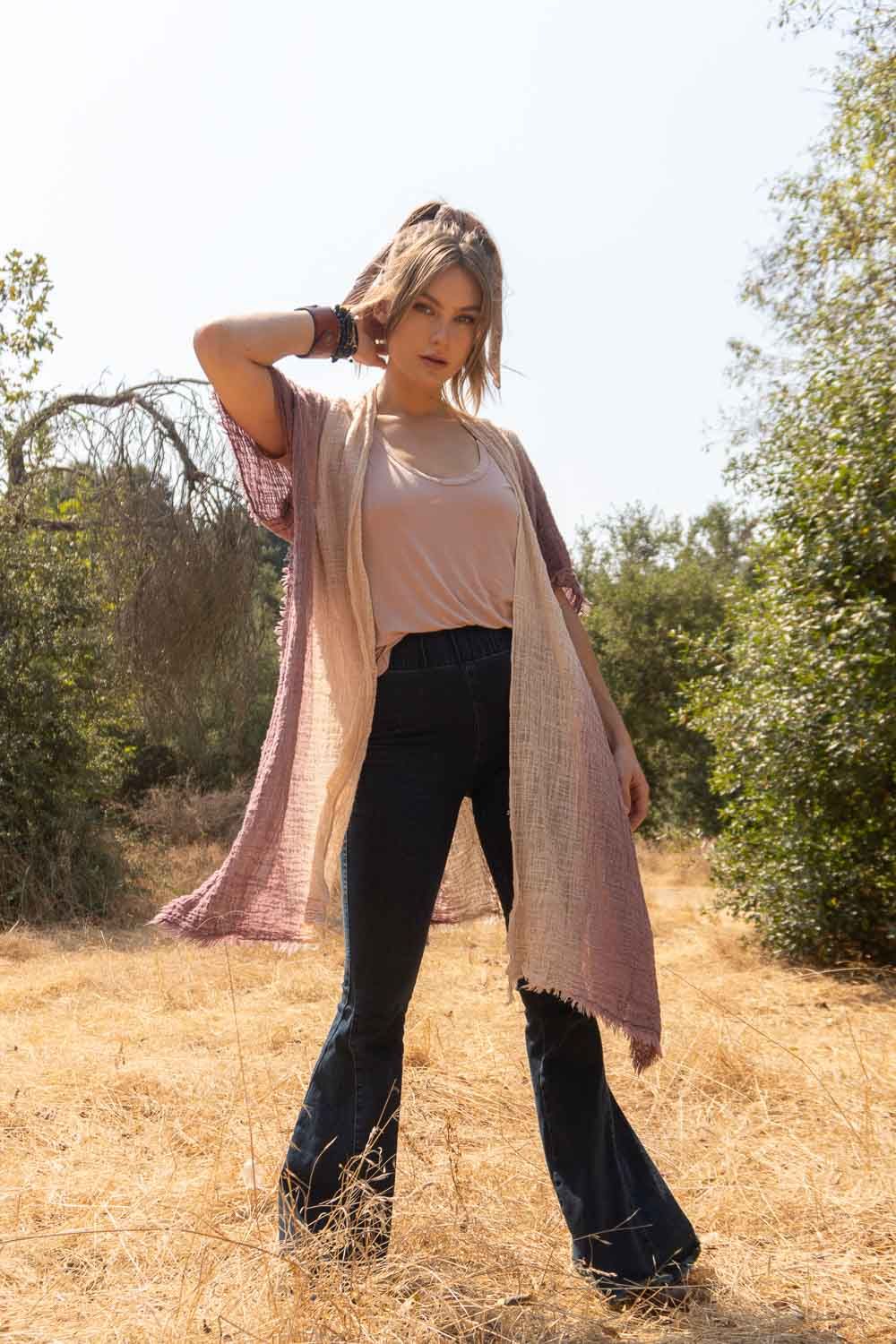 From Sea to Sea Ombre Kimono - Mauve - Image 8