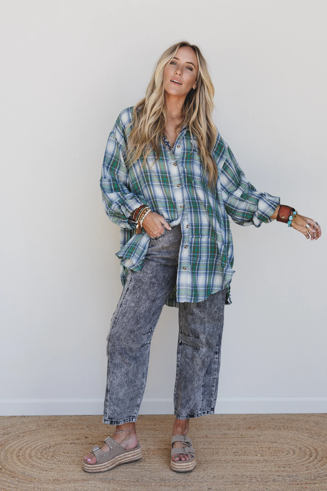 Frontier Fade Peace Patch Flannel Tunic - Sage - Image 2