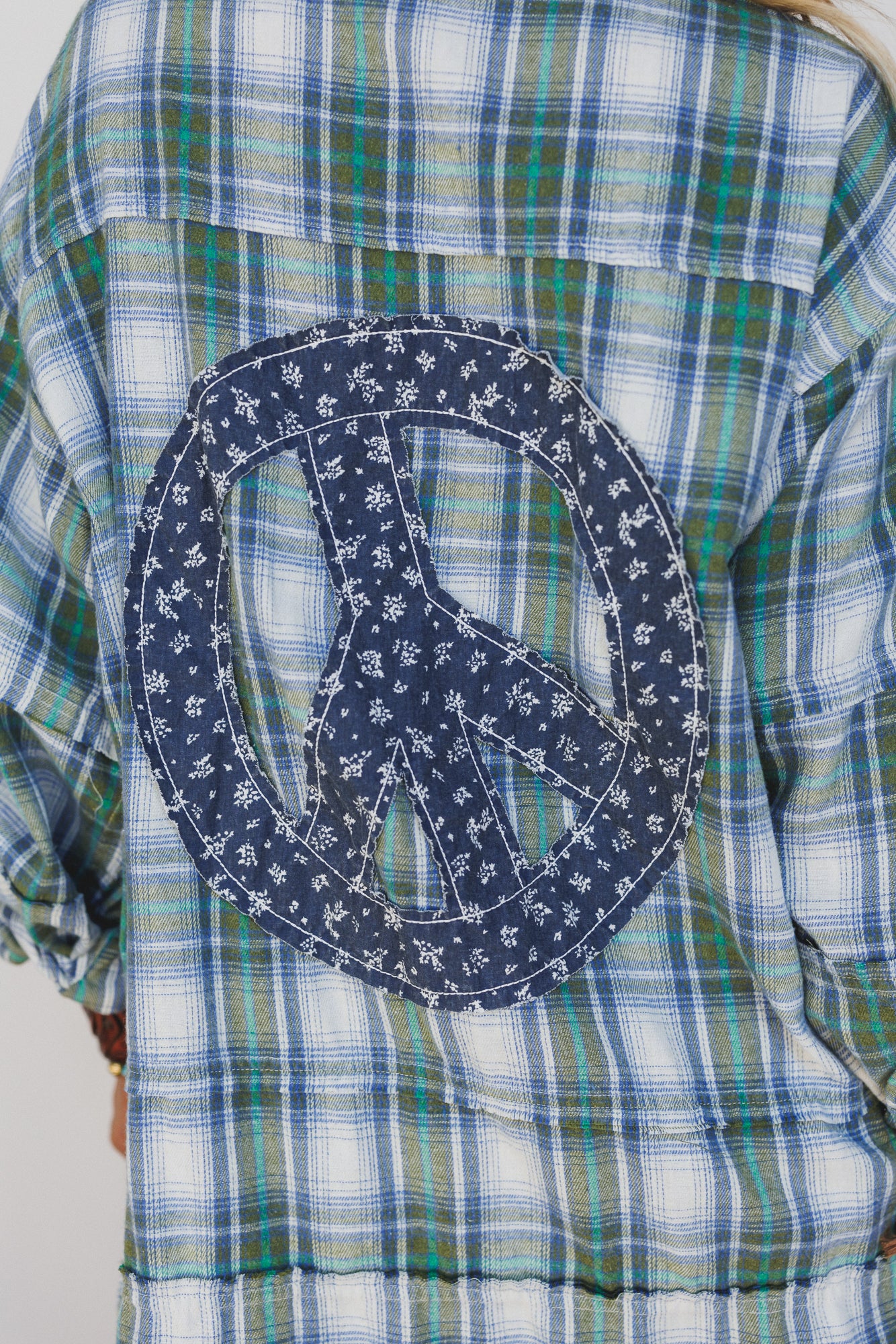 Frontier Fade Peace Patch Flannel Tunic - Sage - Image 4