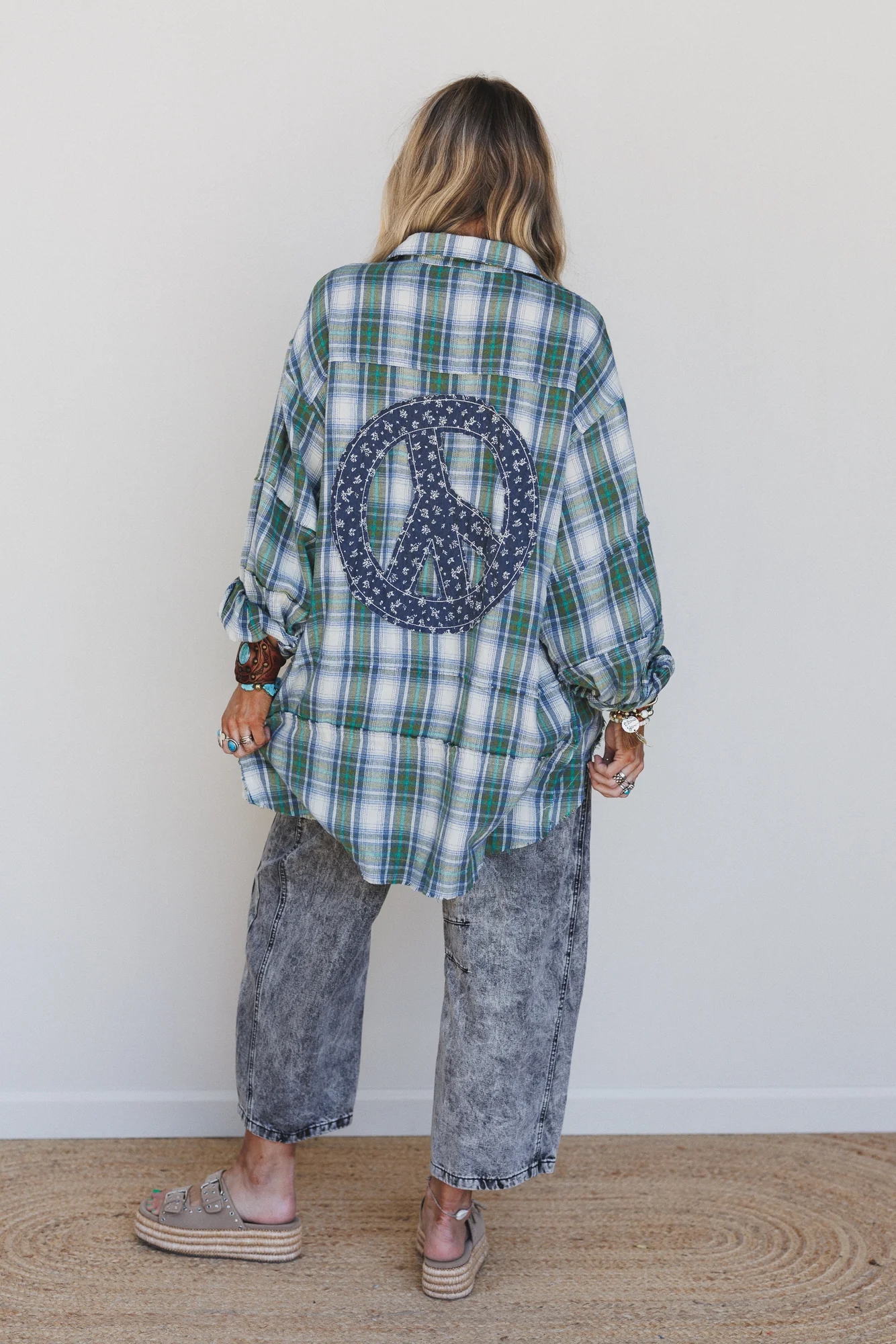 Frontier Fade Peace Patch Flannel Tunic - Sage - Image 6