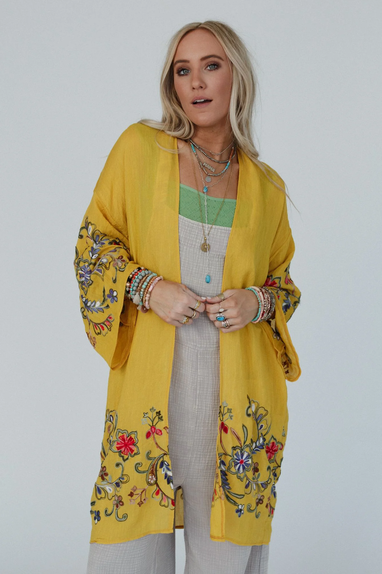 Fun In Florals Kimono - Mustard - Image 2