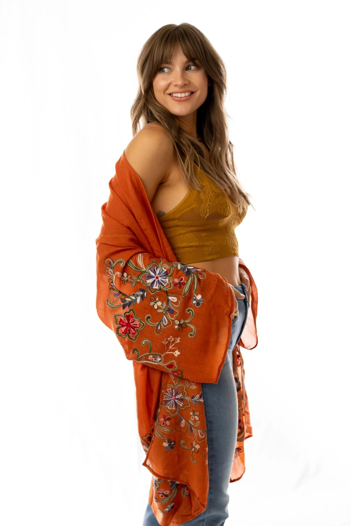 Fun In Florals Kimono - Rust - Image 2