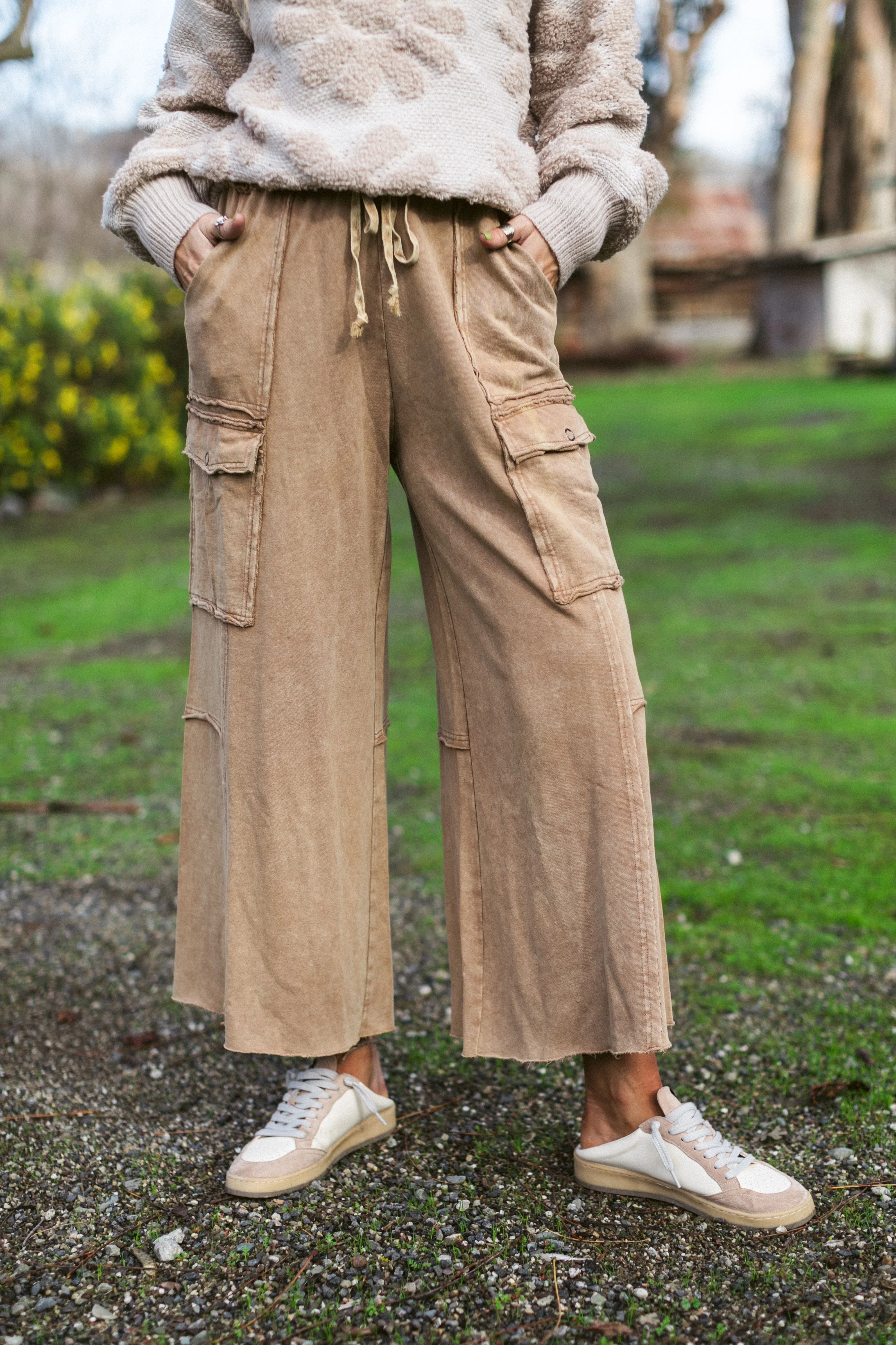 Game On Cargo Wide Leg Pant - Latte - Pre Order
