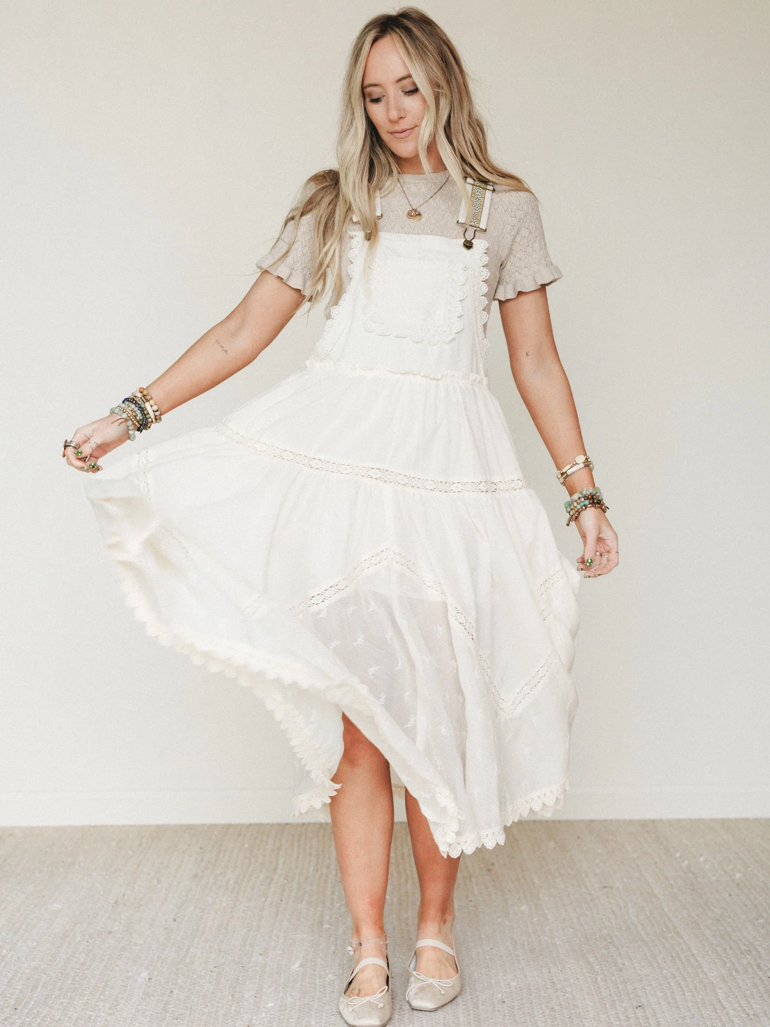 Garden Stroll Overall Dress - Ecru