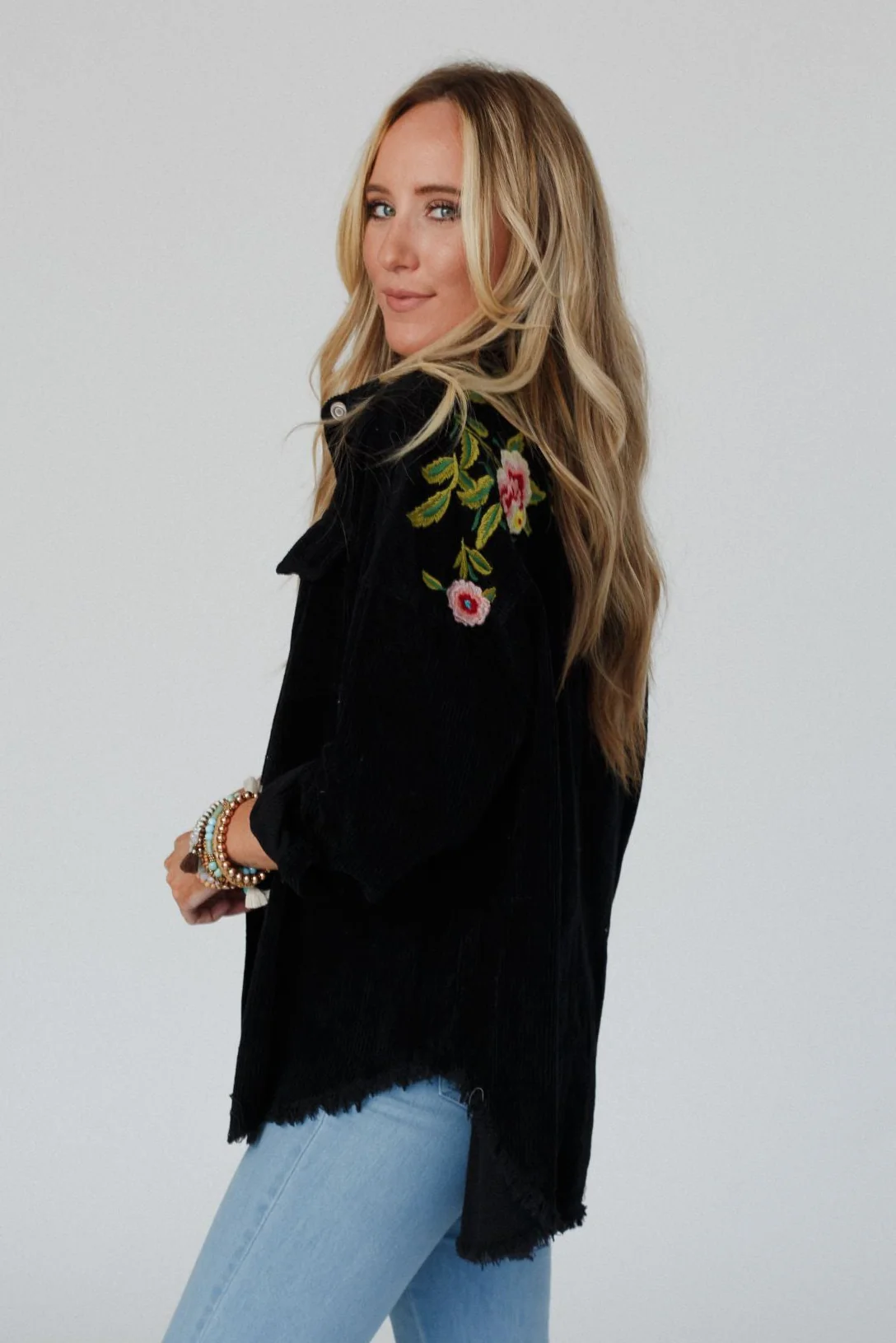 Gardener Embroidered Button Down Top - Black - Image 3