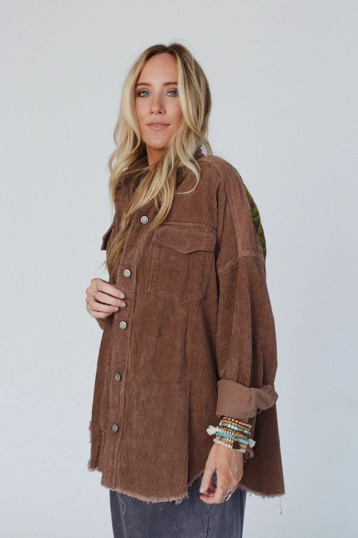 Gardener Embroidered Button Down Top - Mocha - Image 6