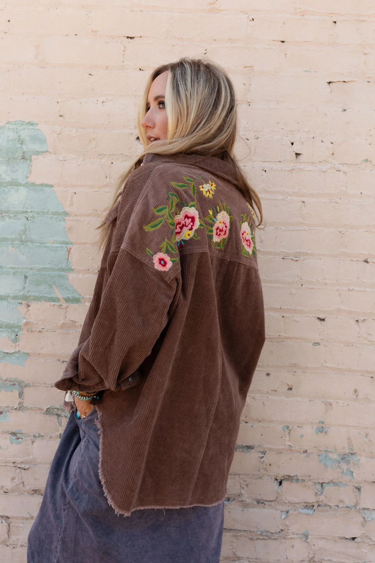 Gardener Embroidered Button Down Top - Mocha - Image 8