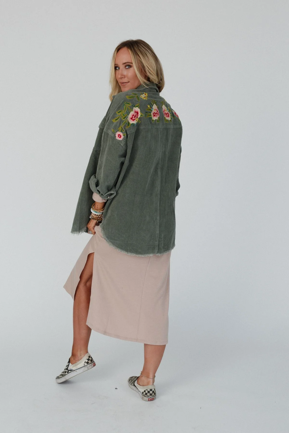 Gardener Embroidered Button Down Top - Olive - Image 6