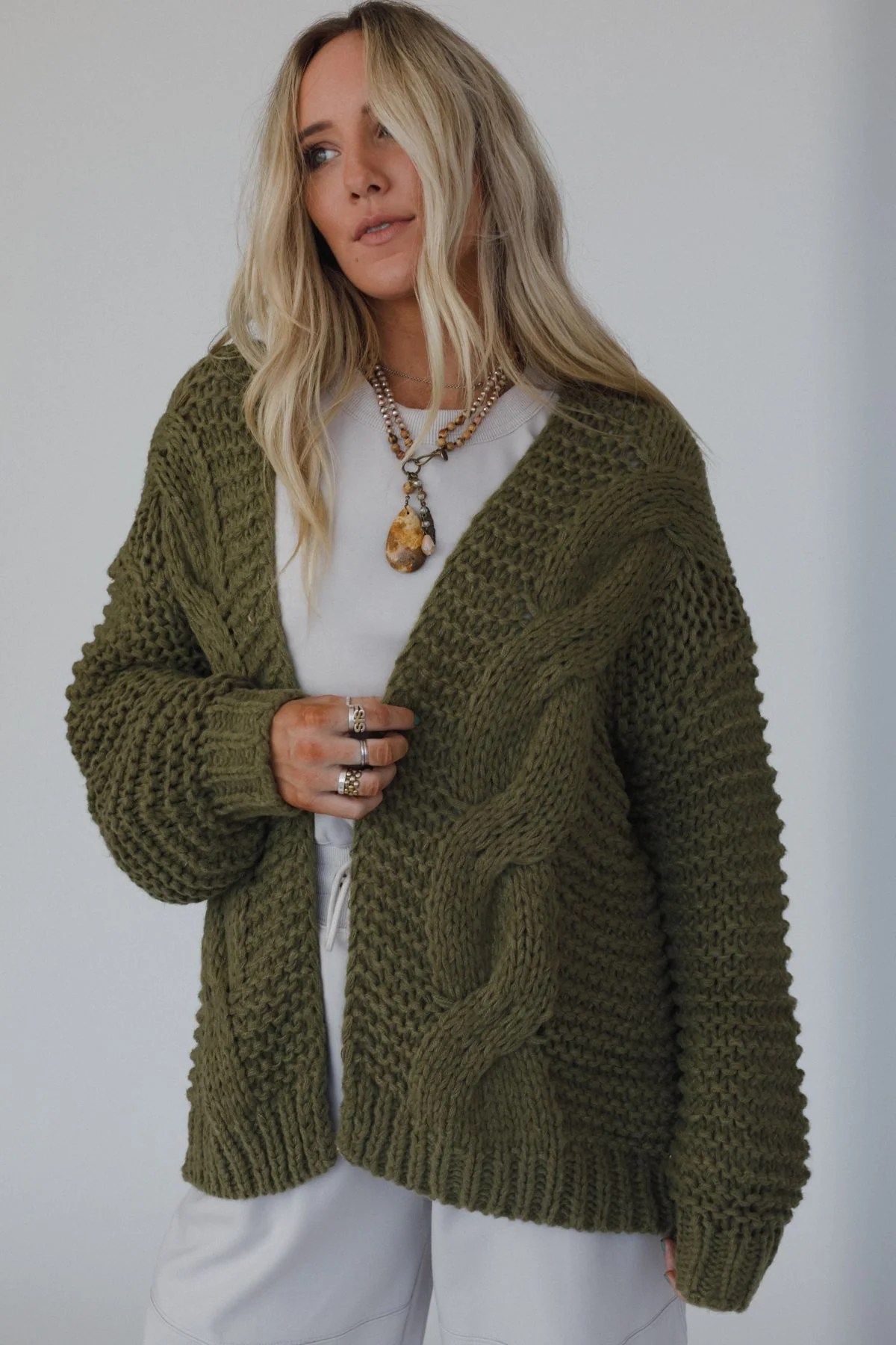 Gillian Chunky Cardigan - Olive - Image 3
