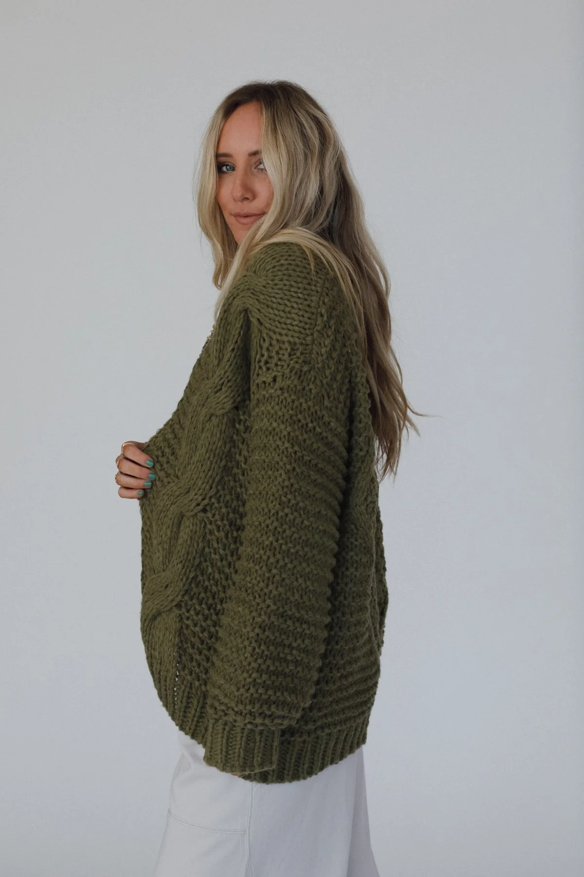 Gillian Chunky Cardigan - Olive - Image 6