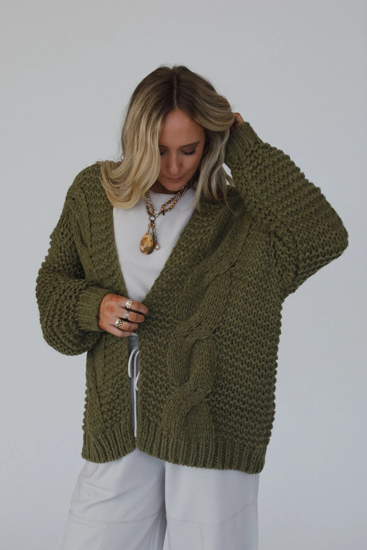 Gillian Chunky Cardigan - Olive - Image 7