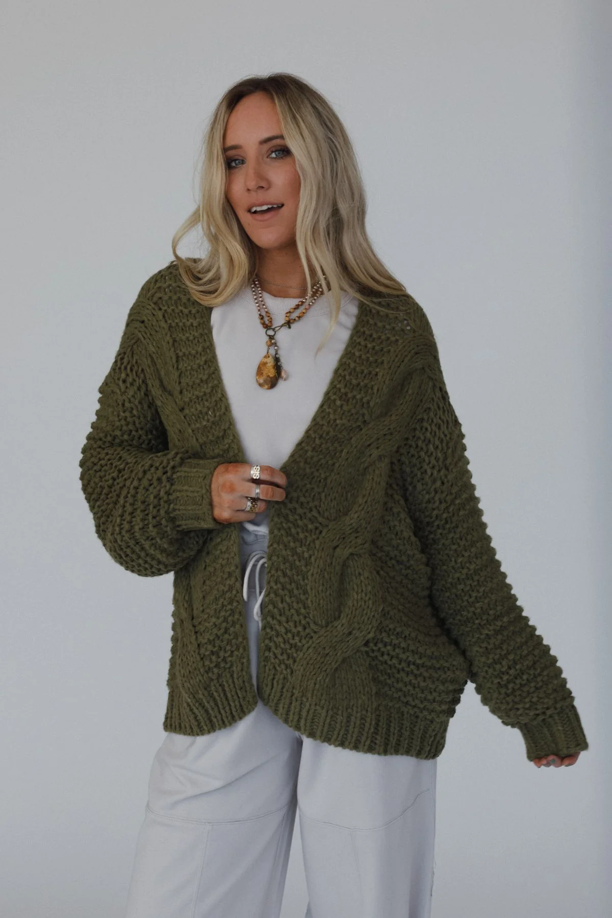 Gillian Chunky Cardigan - Olive - Image 8