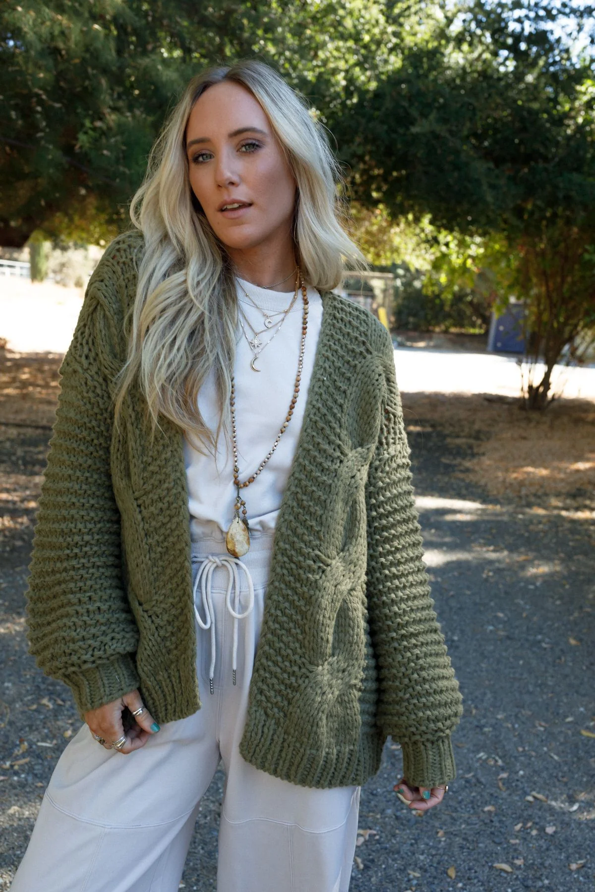 Gillian Chunky Cardigan - Olive - Image 9