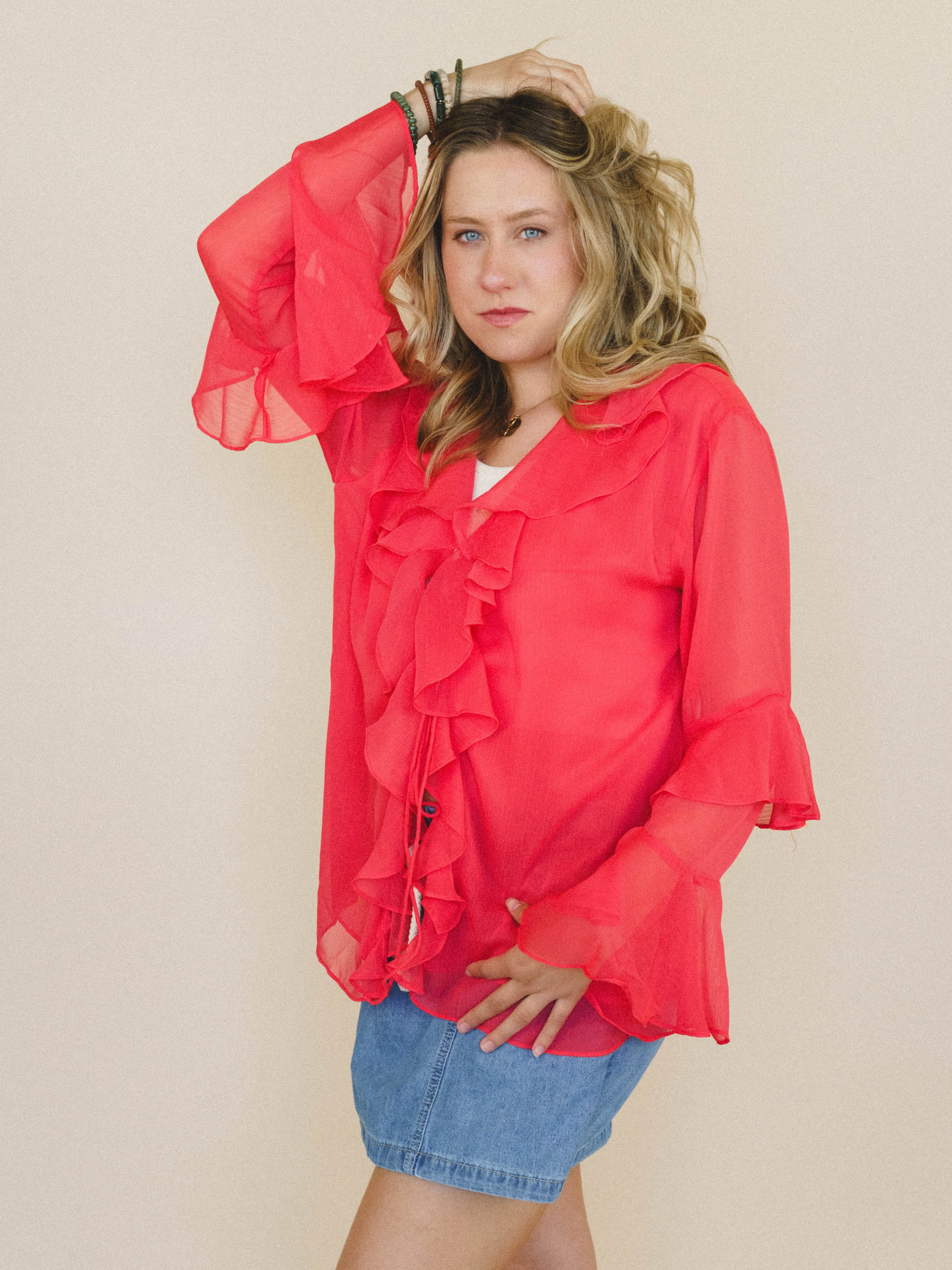 Ginger Rose Ruffle Blouse - Red Orange - Image 2