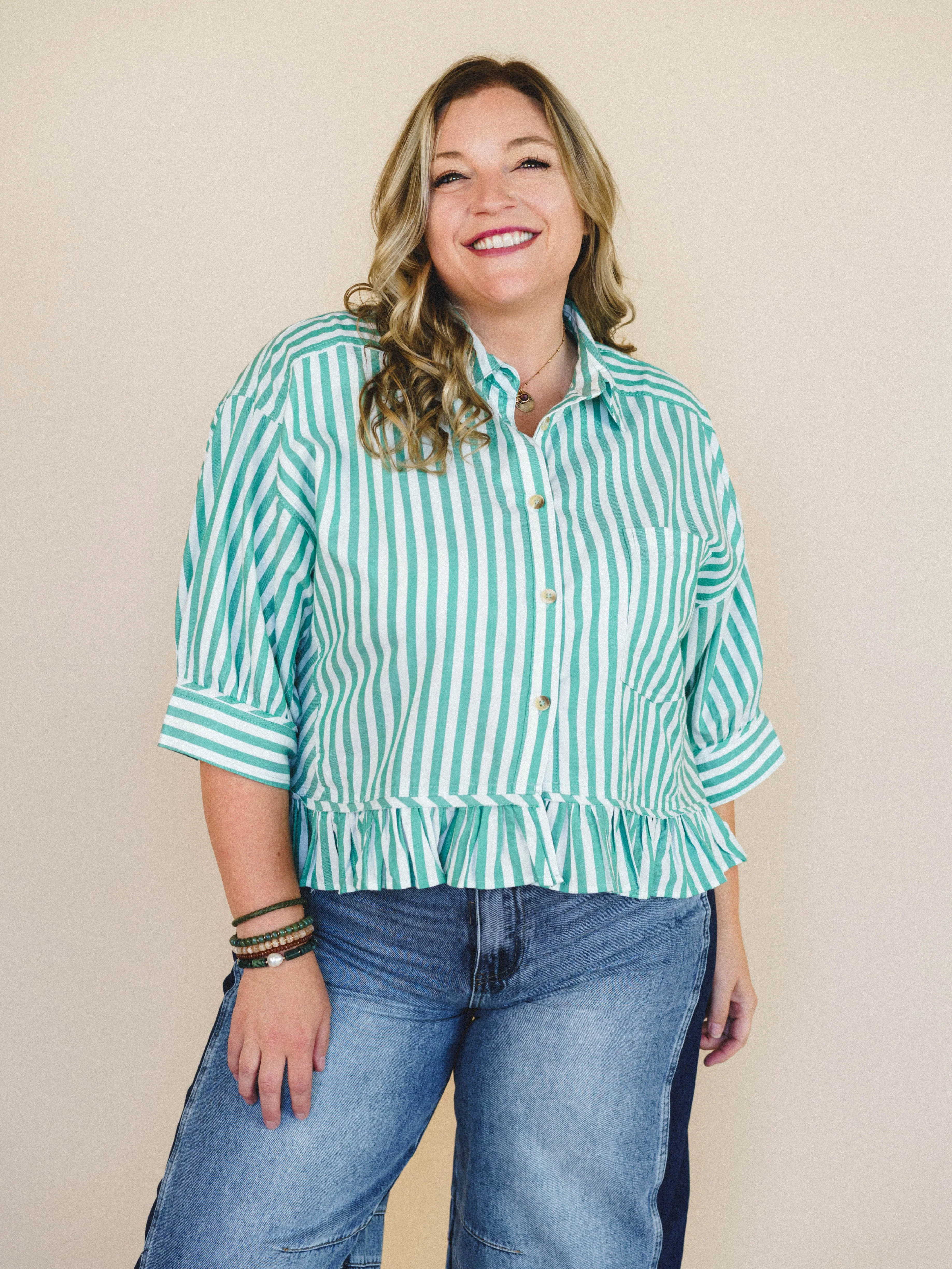 Go Time Blouse - Ivory Green - Image 3