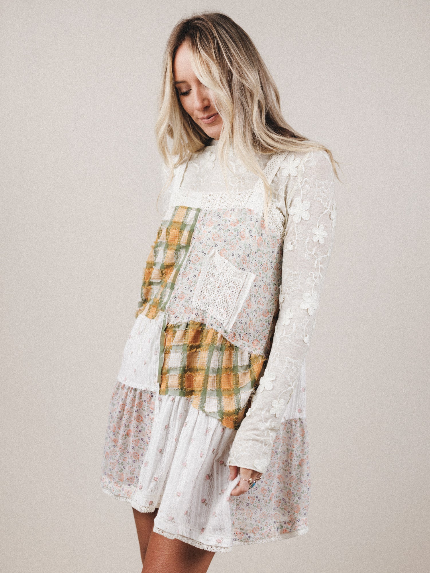Golden Fields Patchwork Dress - Sage - Image 5