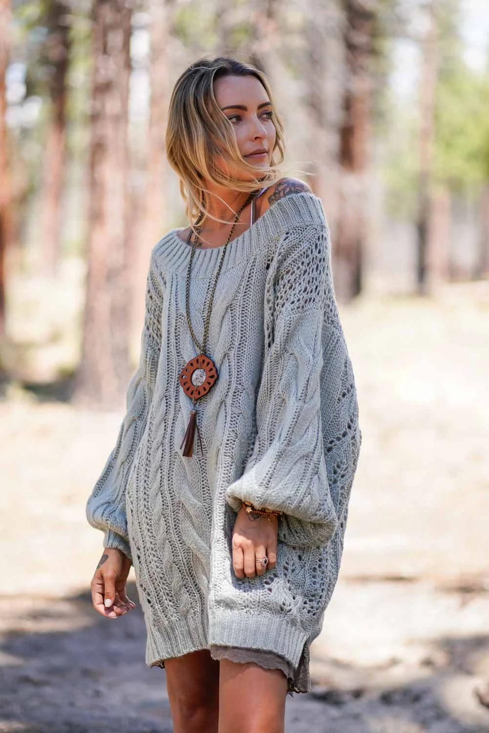 Golden Hour Bubble Sleeve Sweater Dress - Sage - Image 3