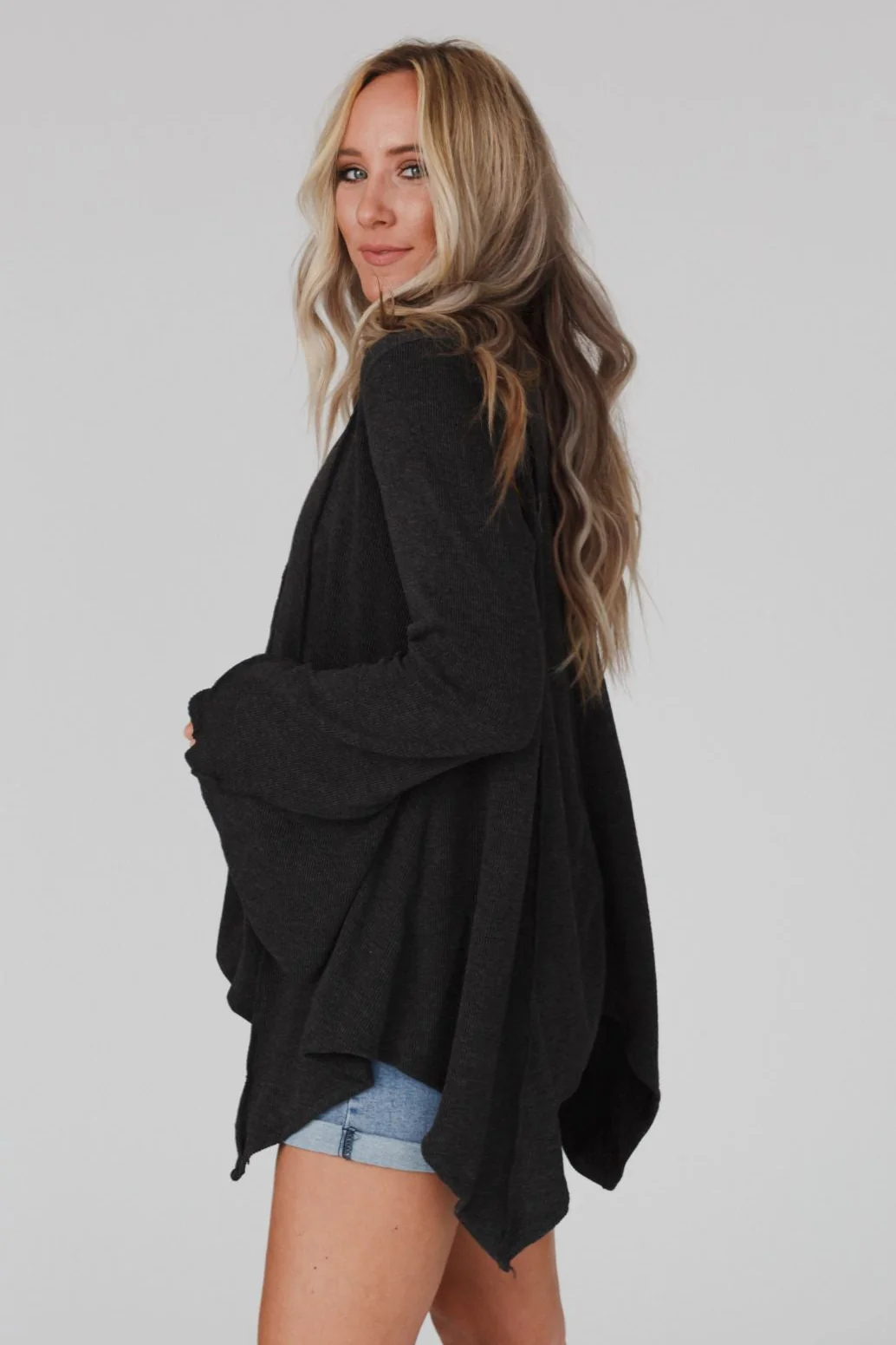 Golden Hour Long Bell Sleeve Top - Charcoal - Image 3