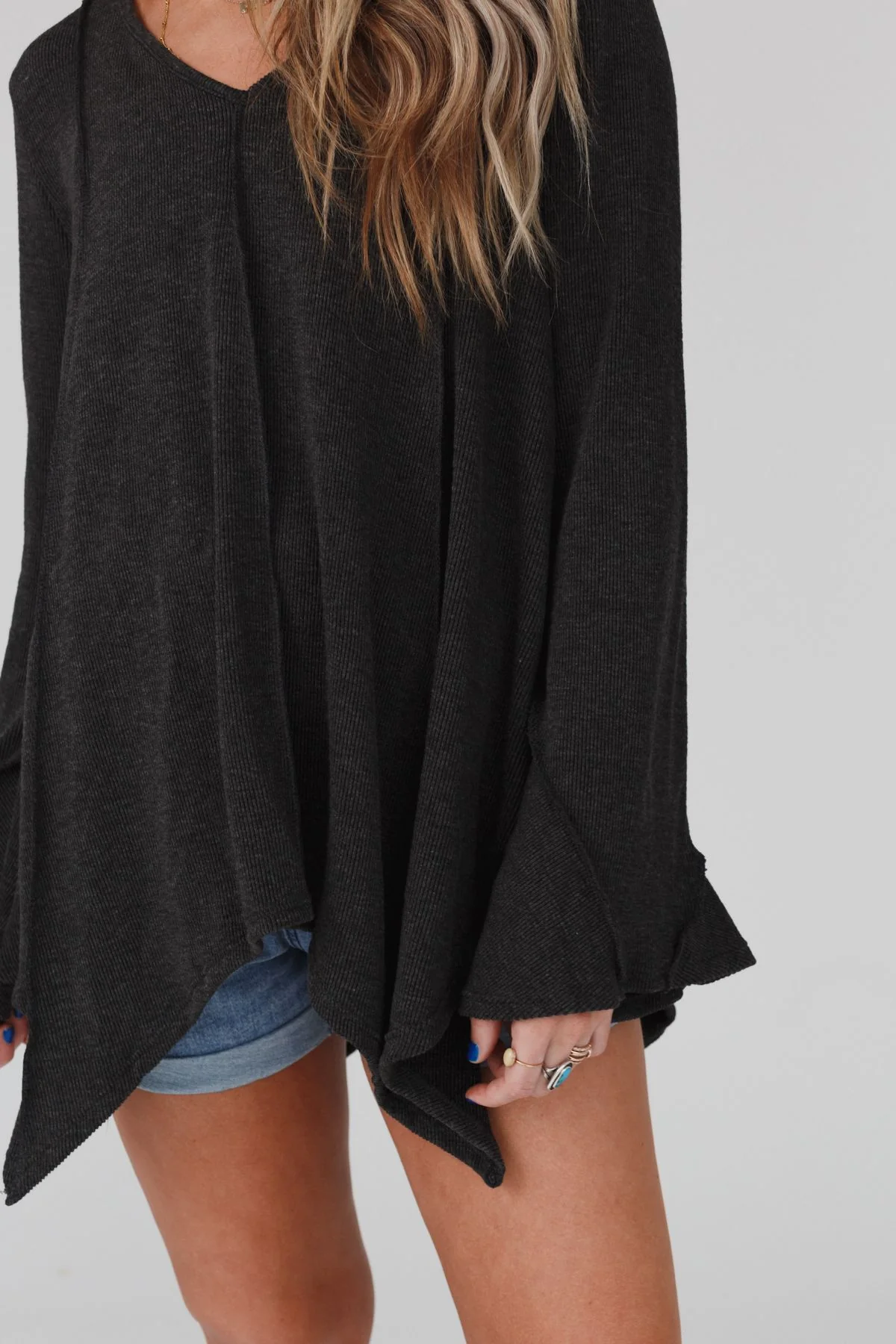 Golden Hour Long Bell Sleeve Top - Charcoal - Image 4